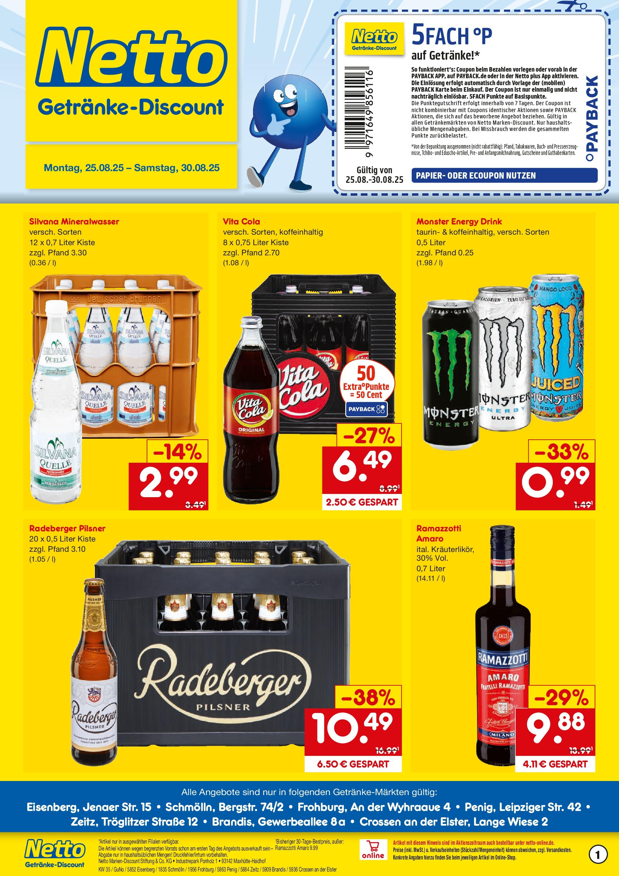 Netto Marken-Discount prospekt Eisenberg	 (ab 24.08.2025) » Angebote | Seite: 1 | Produkte: Energy, Monster, Vita cola, Ramazzotti