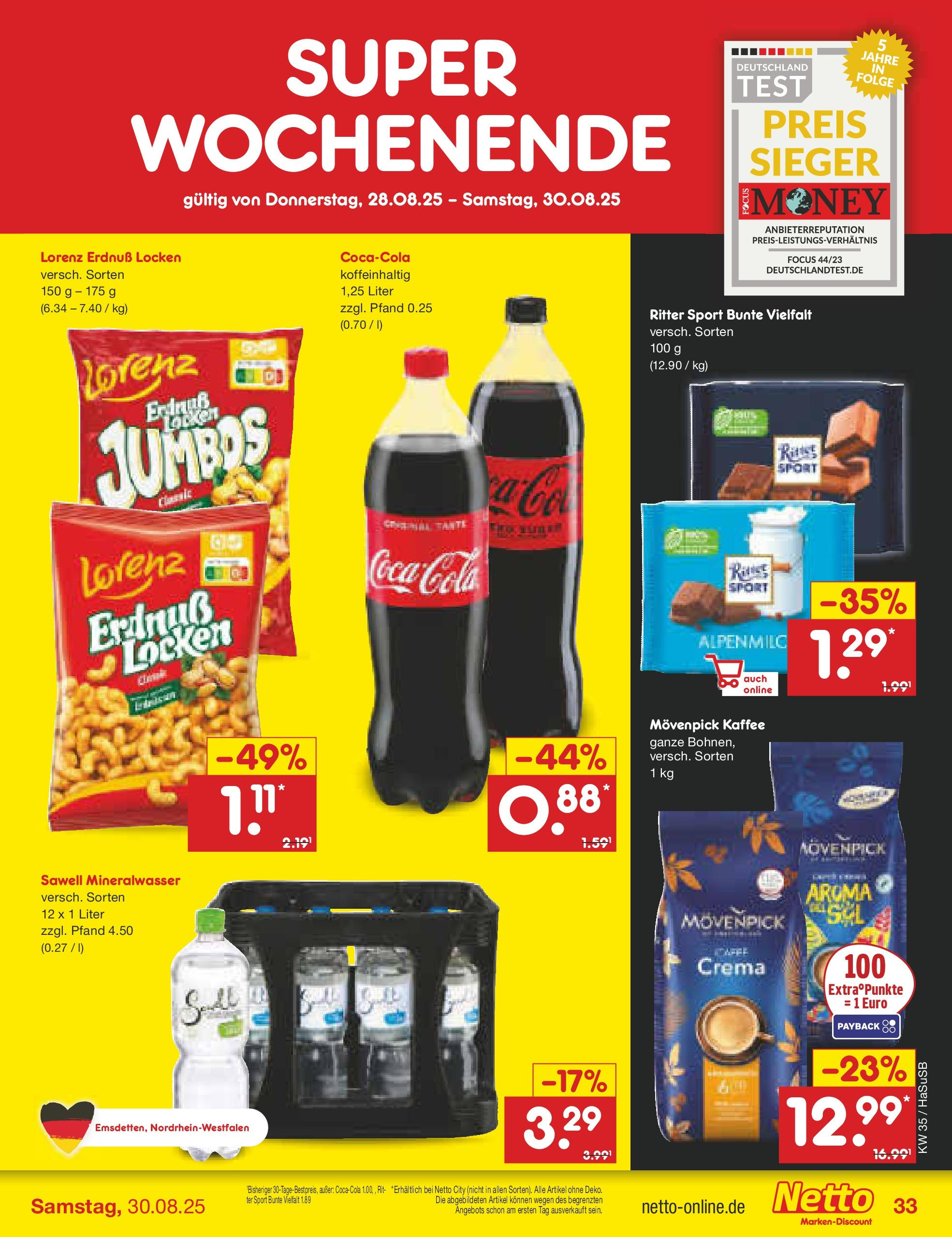 Netto Marken-Discount prospekt Wuppertal	 (ab 24.08.2025) » Angebote | Seite: 33 | Produkte: Kaffee, Ritter sport, Mineralwasser, Movenpick kaffee