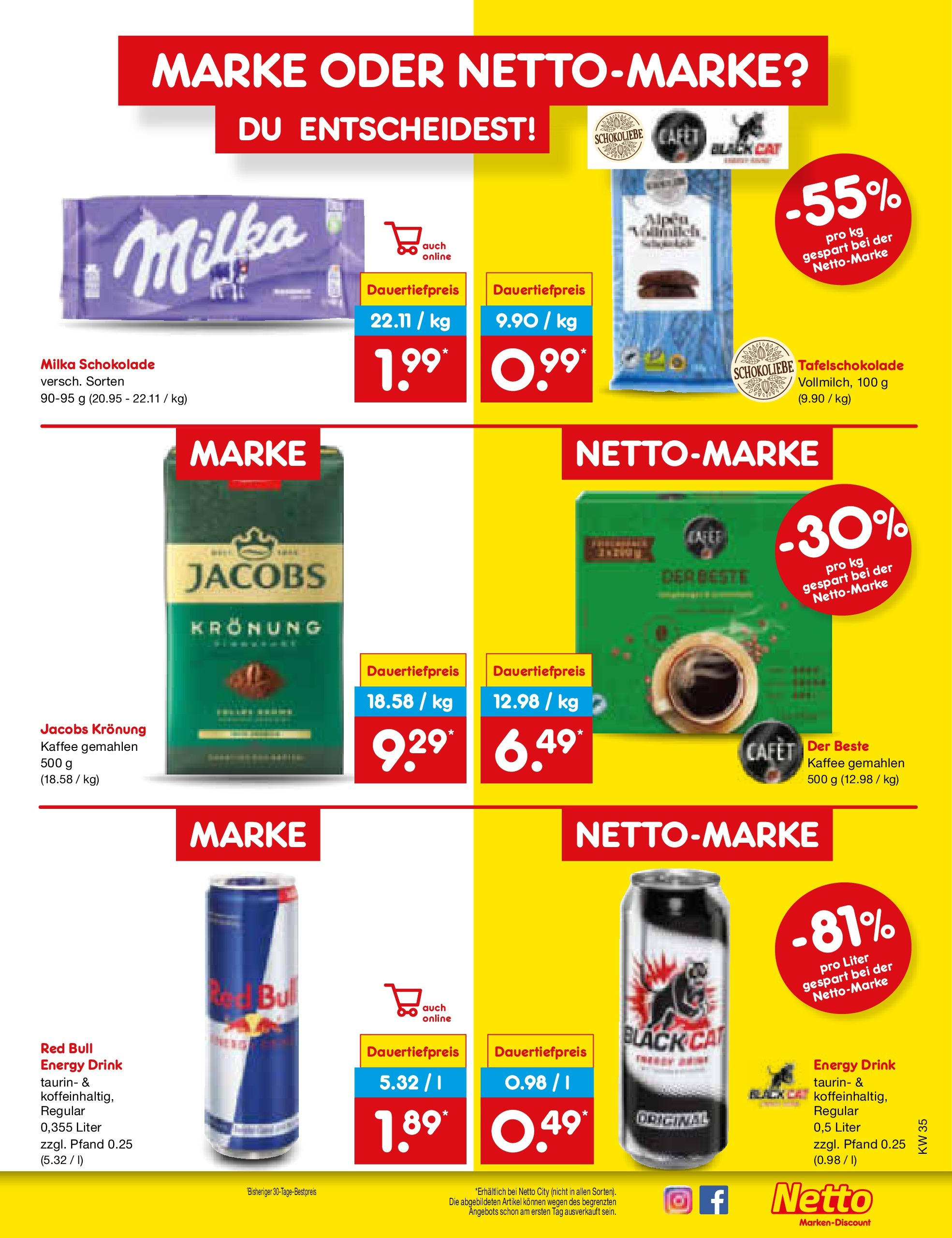 Netto Marken-Discount prospekt Jüchen	 (ab 24.08.2025) » Angebote | Seite: 57 | Produkte: Energy, Kaffee, Schokolade, Milka