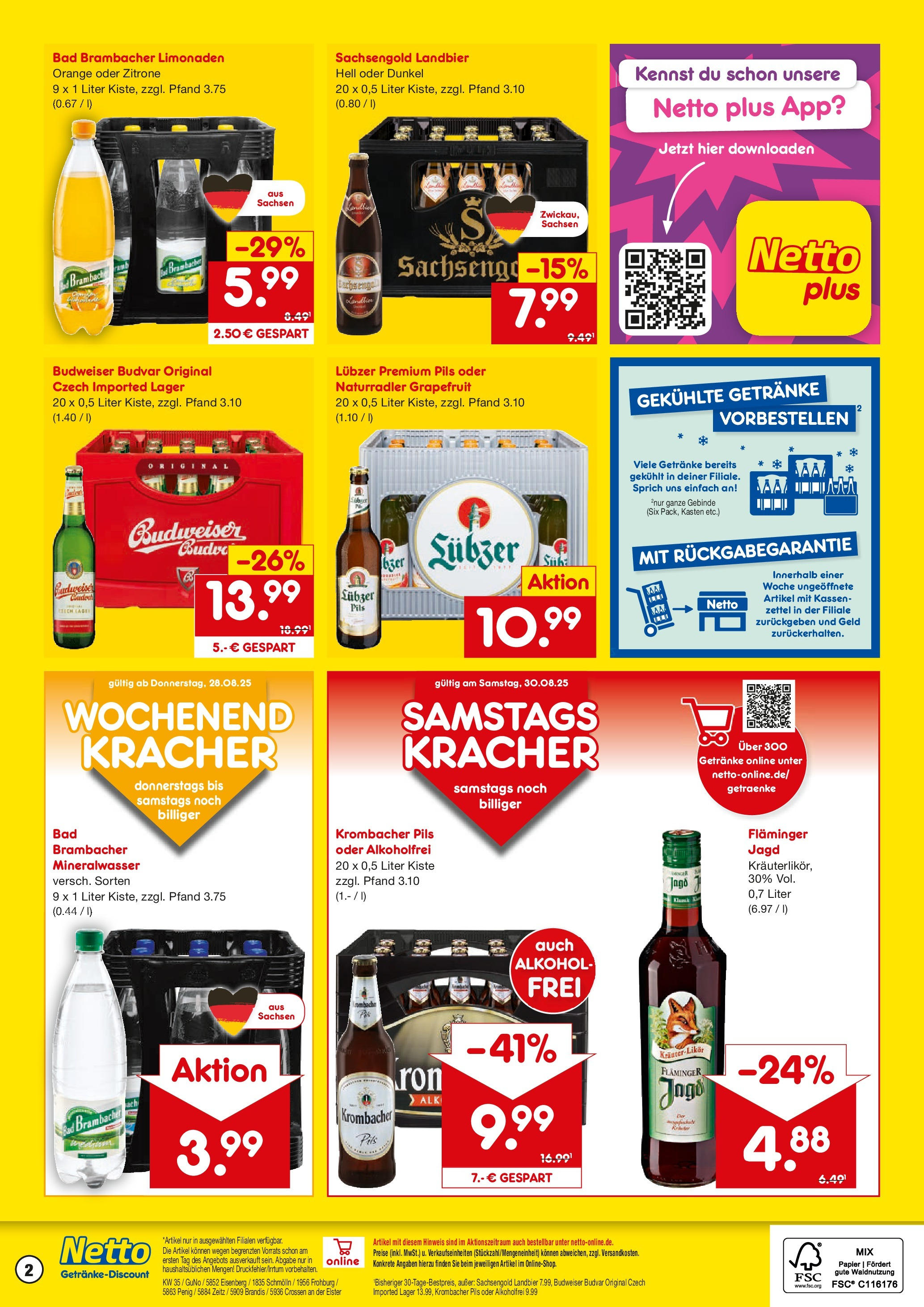 Netto Marken-Discount prospekt Eisenberg	 (ab 24.08.2025) » Angebote | Seite: 2 | Produkte: Pils, Grapefruit, Krombacher, Budweiser