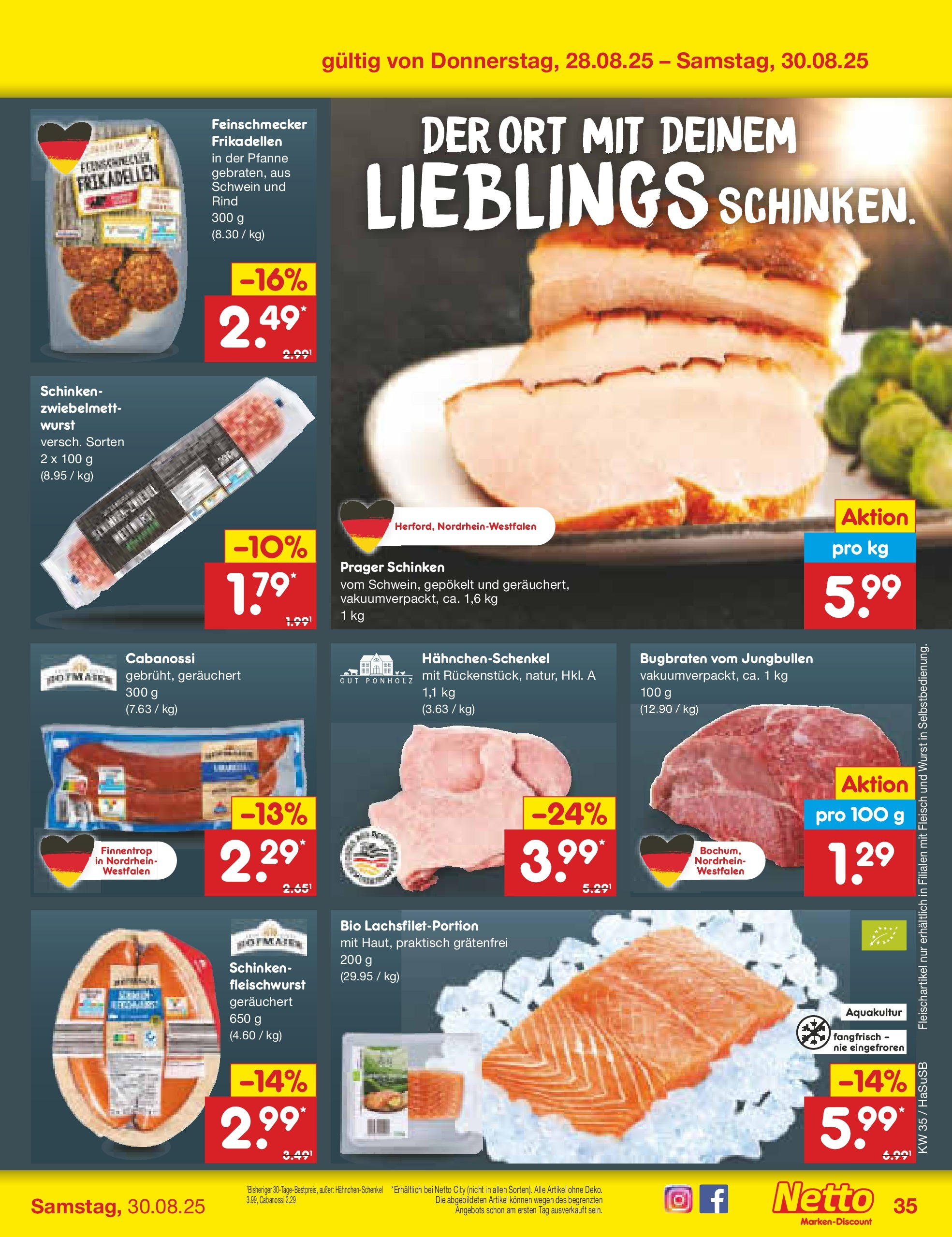 Netto Marken-Discount prospekt Wuppertal	 (ab 24.08.2025) » Angebote | Seite: 35 | Produkte: Hahnchenschenkel, Wurst, Schinken, Fleisch
