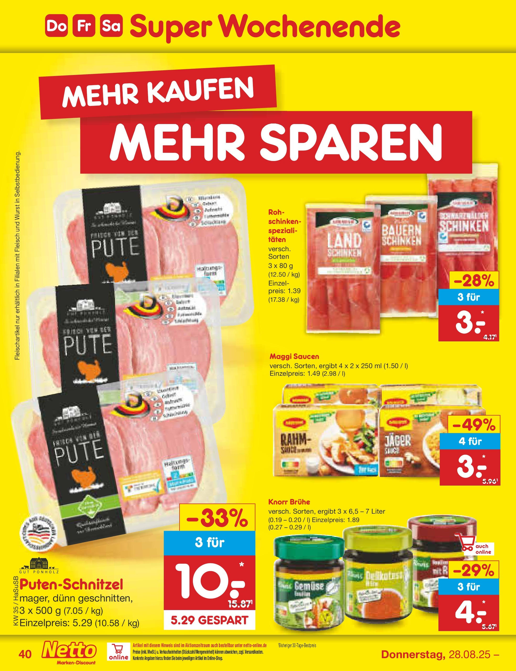 Netto Marken-Discount prospekt Wuppertal	 (ab 24.08.2025) » Angebote | Seite: 40 | Produkte: Pute, Gemüse, Wurst, Fleisch