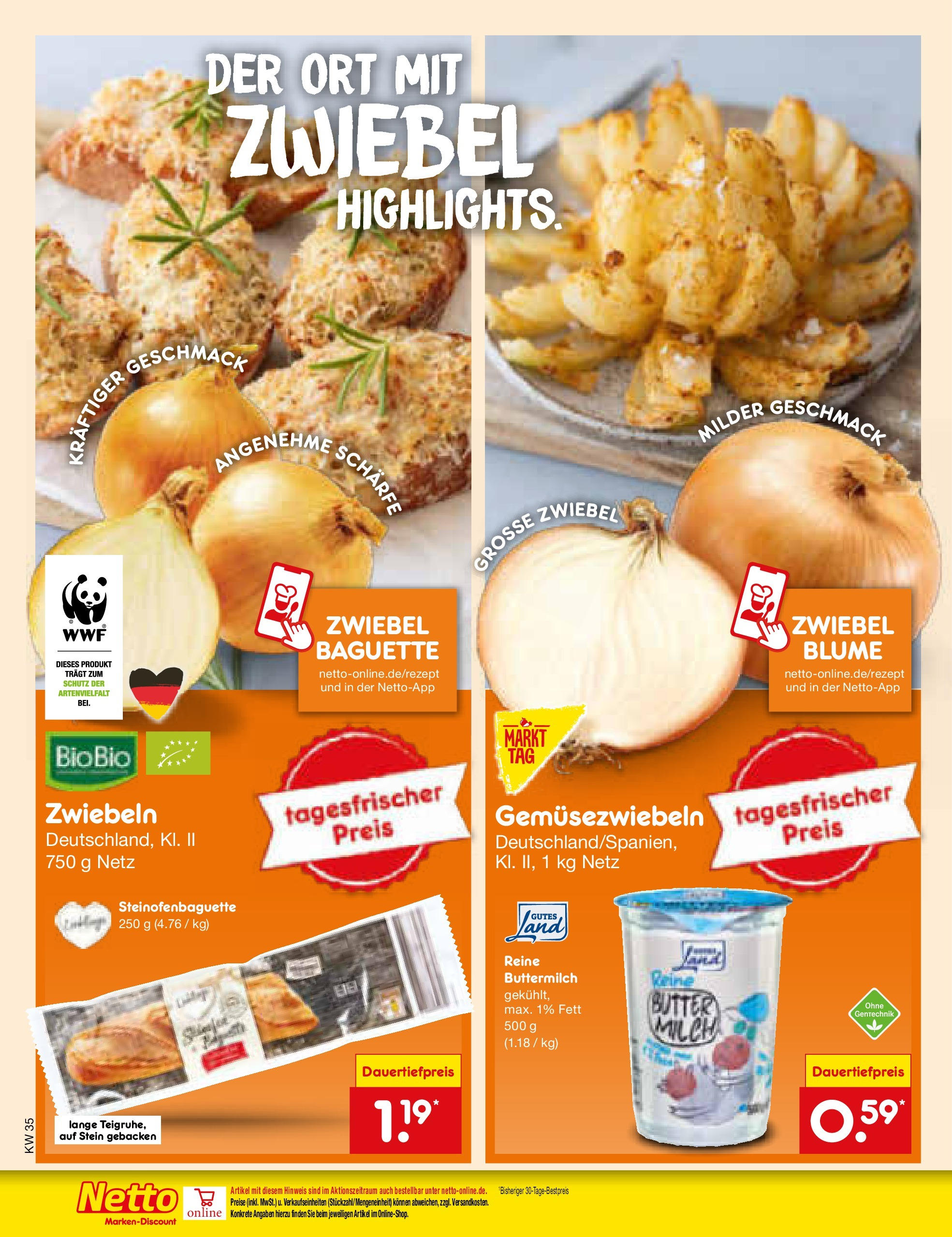 Netto Marken-Discount prospekt Jüchen	 (ab 24.08.2025) » Angebote | Seite: 6 | Produkte: Buttermilch, Milch, Butter, Zwiebeln