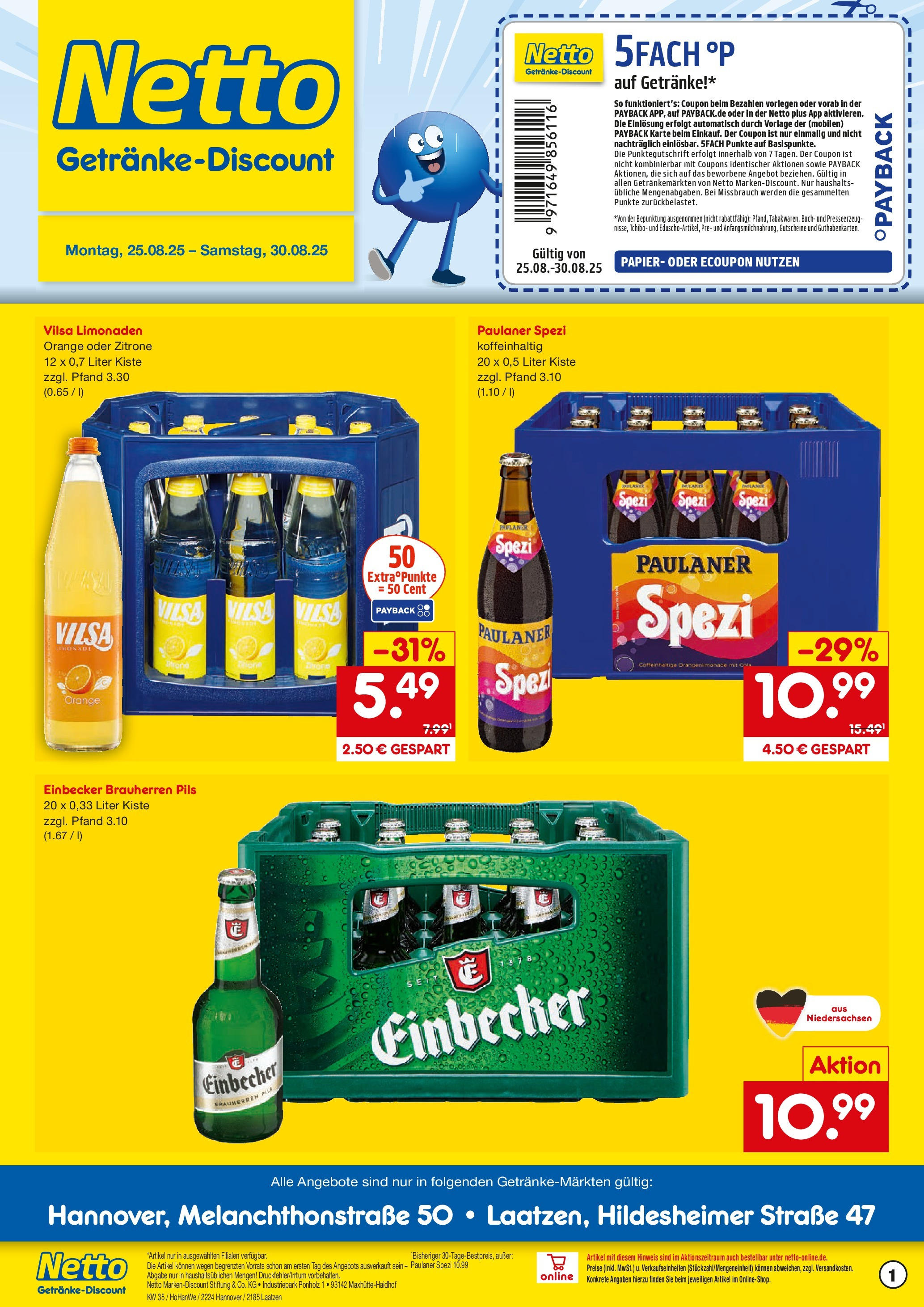 Netto Marken-Discount prospekt Hannover	 (ab 24.08.2025) » Angebote | Seite: 1 | Produkte: Paulaner spezi, Pils, Zitrone, Paulaner