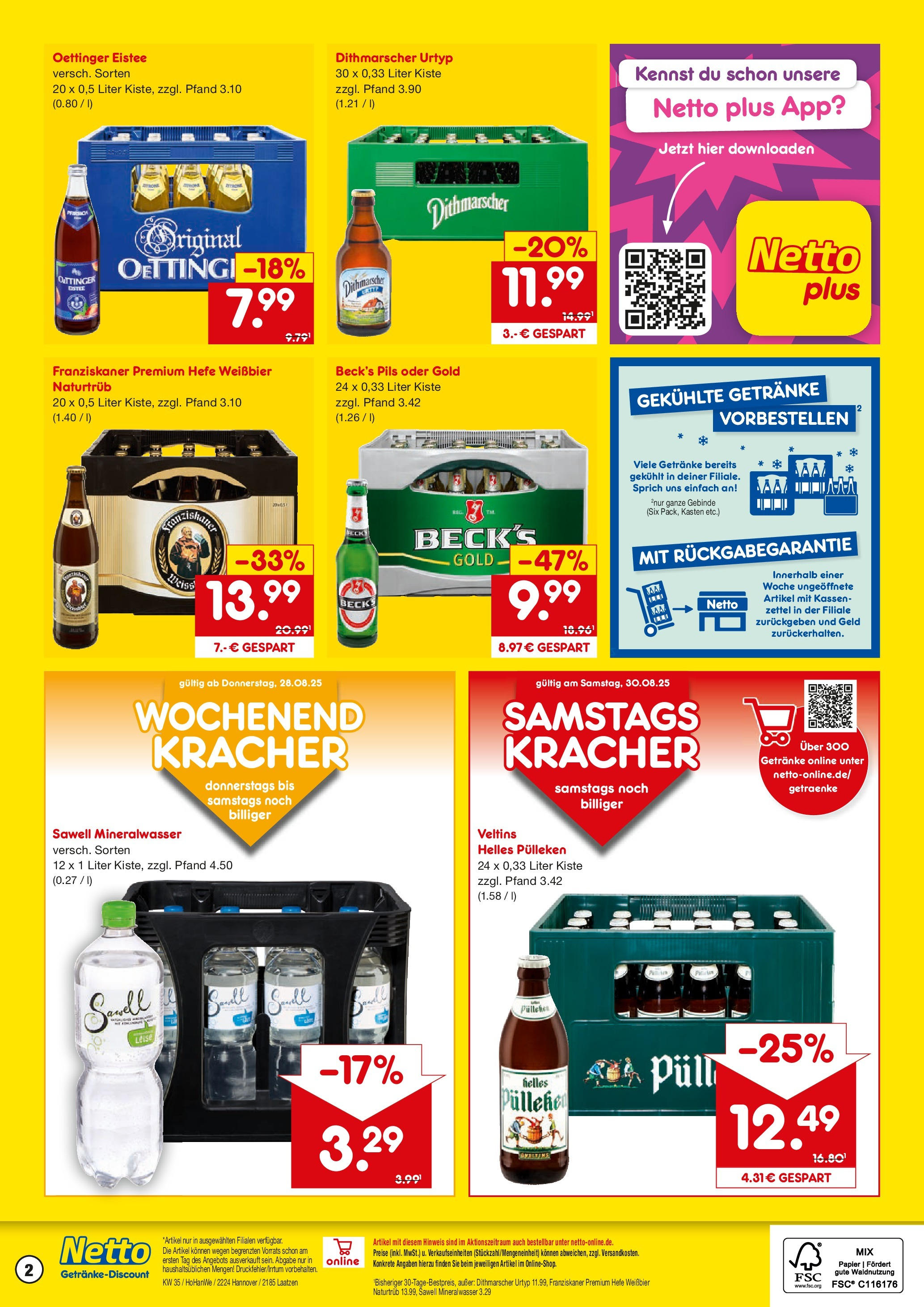 Netto Marken-Discount prospekt Hannover	 (ab 24.08.2025) » Angebote | Seite: 2 | Produkte: Weißbier, Oettinger, Mineralwasser, Hefe weissbier