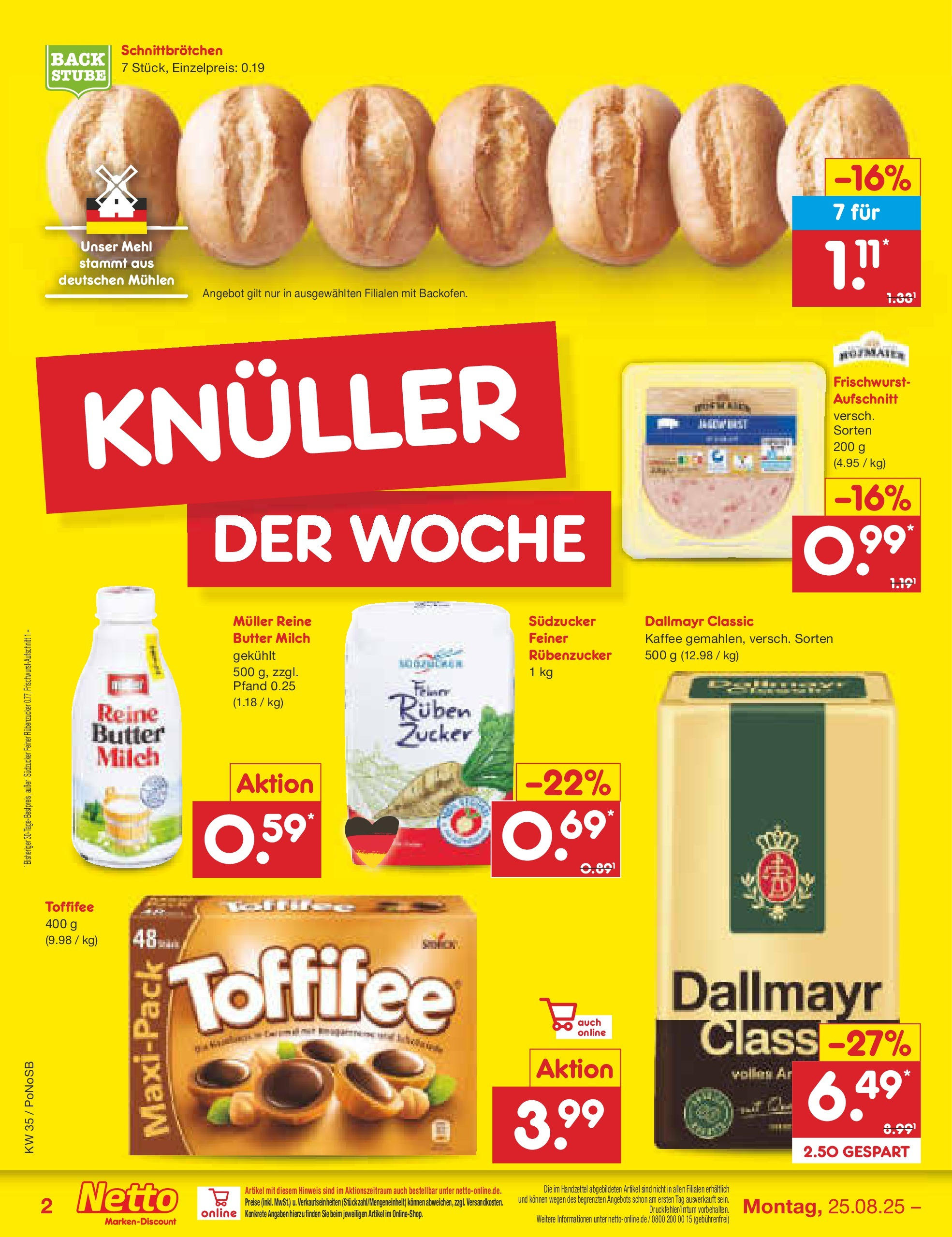 Netto Marken-Discount prospekt Amberg	 (ab 24.08.2025) » Angebote | Seite: 2 | Produkte: Milch, Butter, Dallmayr, Zucker
