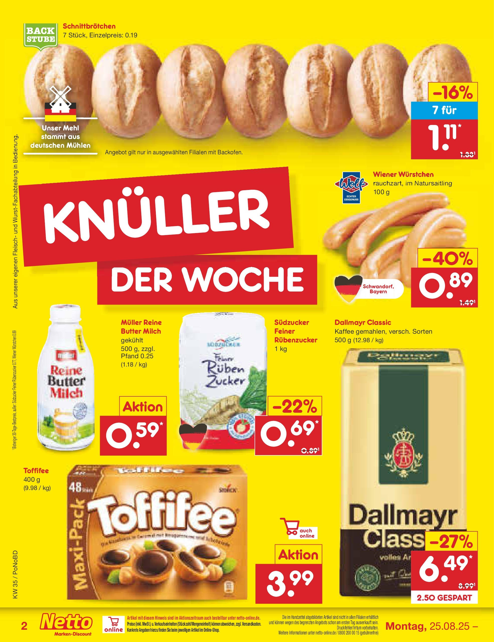 Netto Marken-Discount prospekt Selb	 (ab 24.08.2025) » Angebote | Seite: 2 | Produkte: Wiener wurstchen, Milch, Butter, Zucker