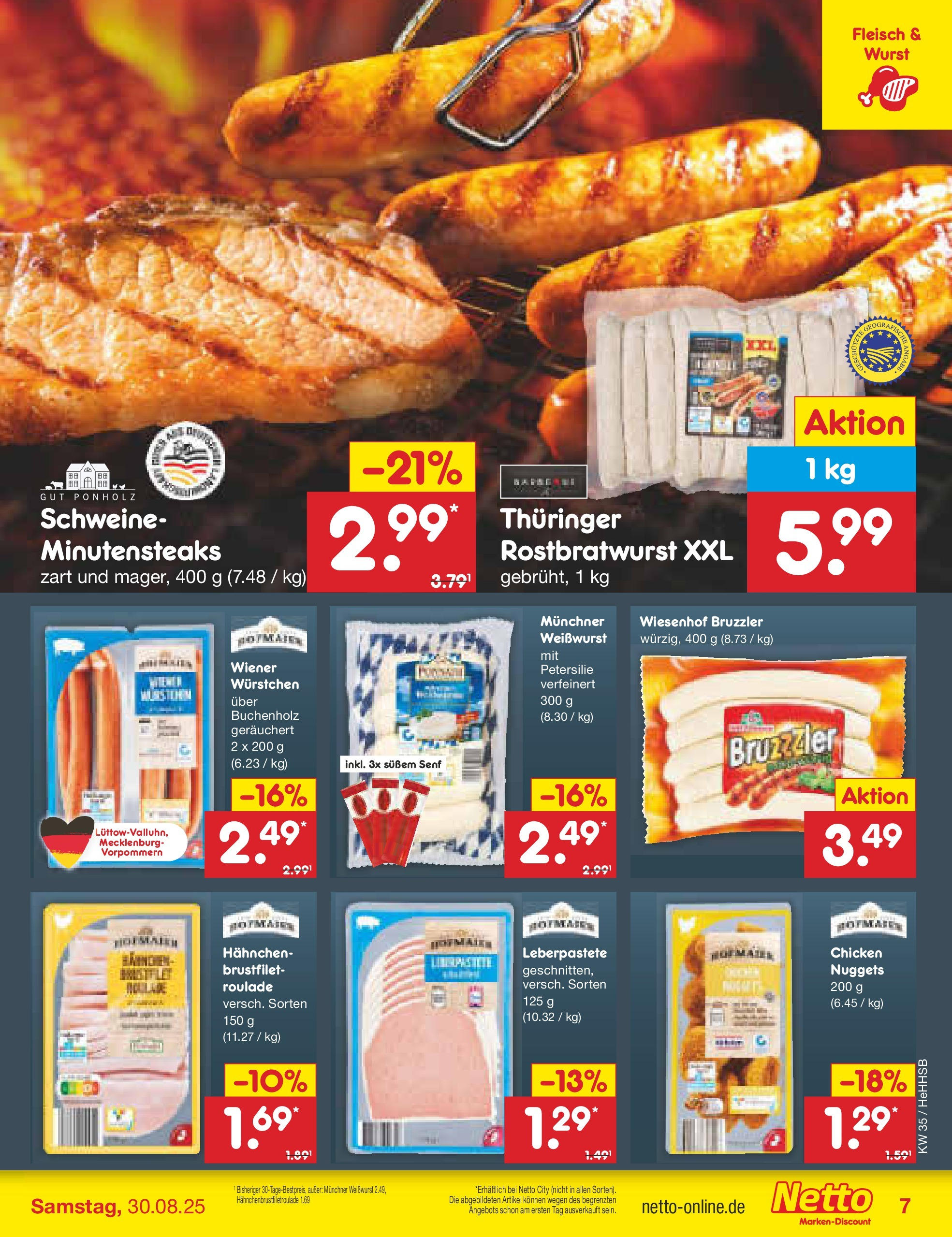 Netto Marken-Discount prospekt Hamburg	 (ab 24.08.2025) » Angebote | Seite: 11 | Produkte: Hahnchen, Weißwurst, Wurst, Fleisch