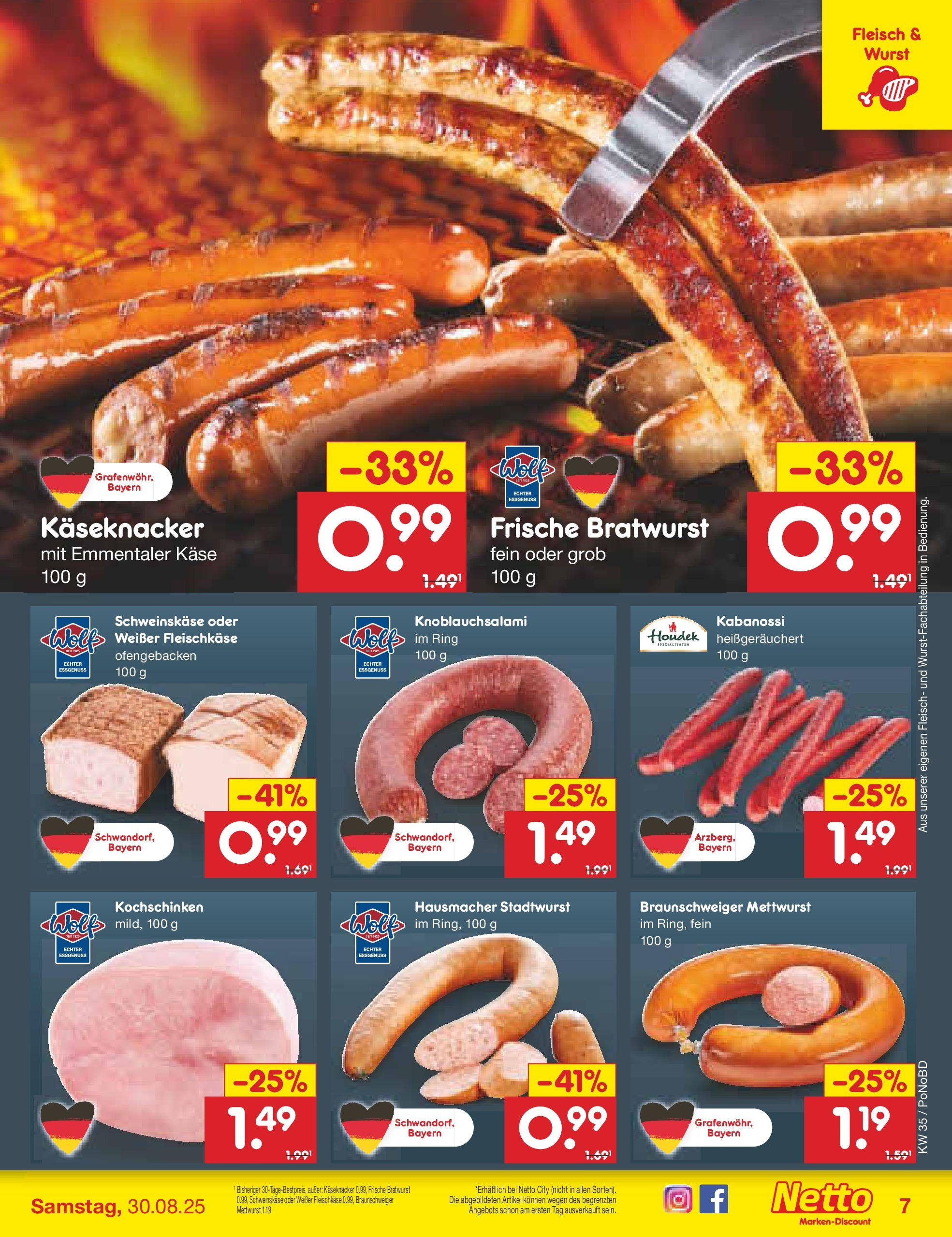 Netto Marken-Discount prospekt Selb	 (ab 24.08.2025) » Angebote | Seite: 9 | Produkte: Käse, Bratwurst, Wurst, Fleisch