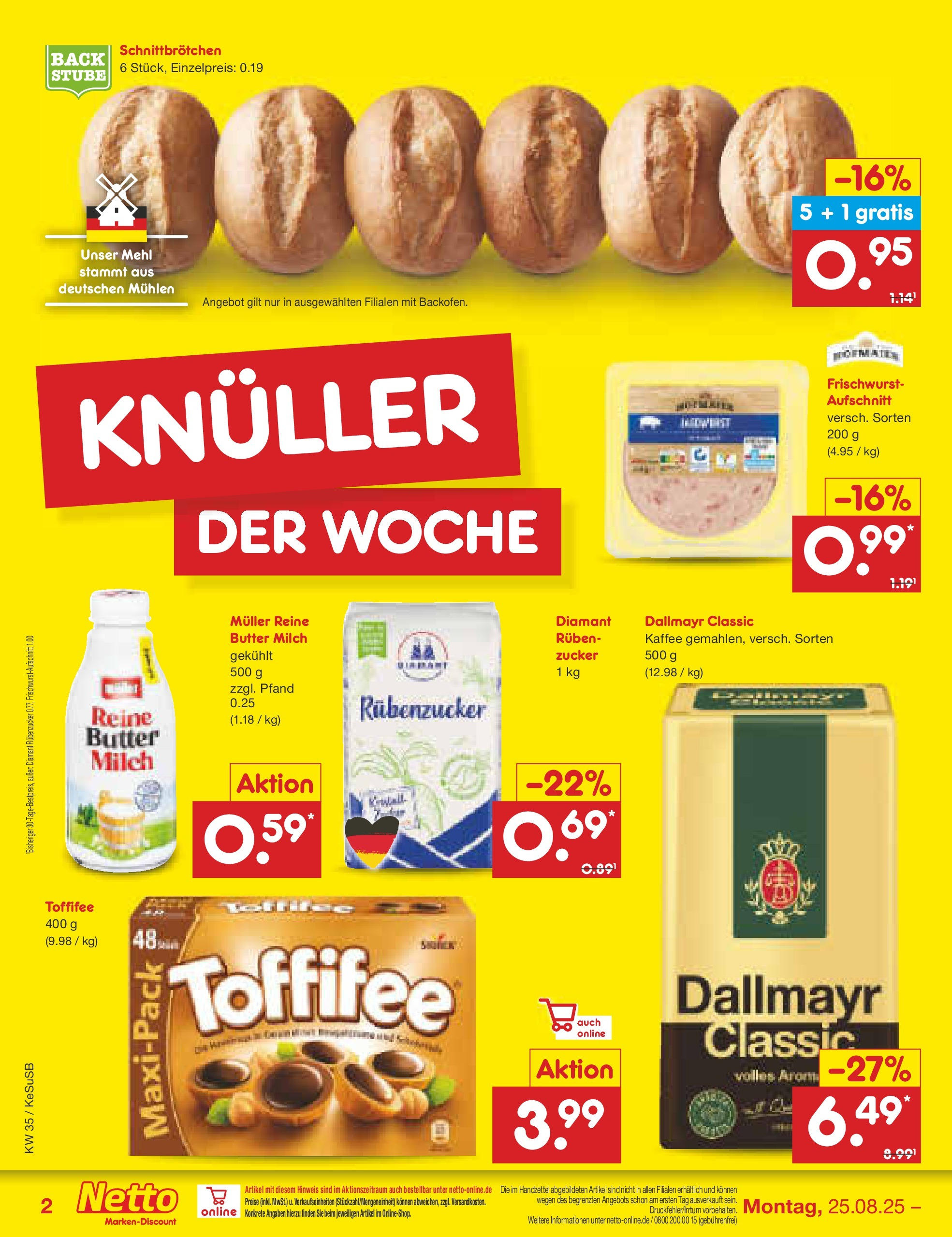 Netto Marken-Discount prospekt Kruft	 (ab 24.08.2025) » Angebote | Seite: 2 | Produkte: Mehl, Milch, Kaffee, Toffifee