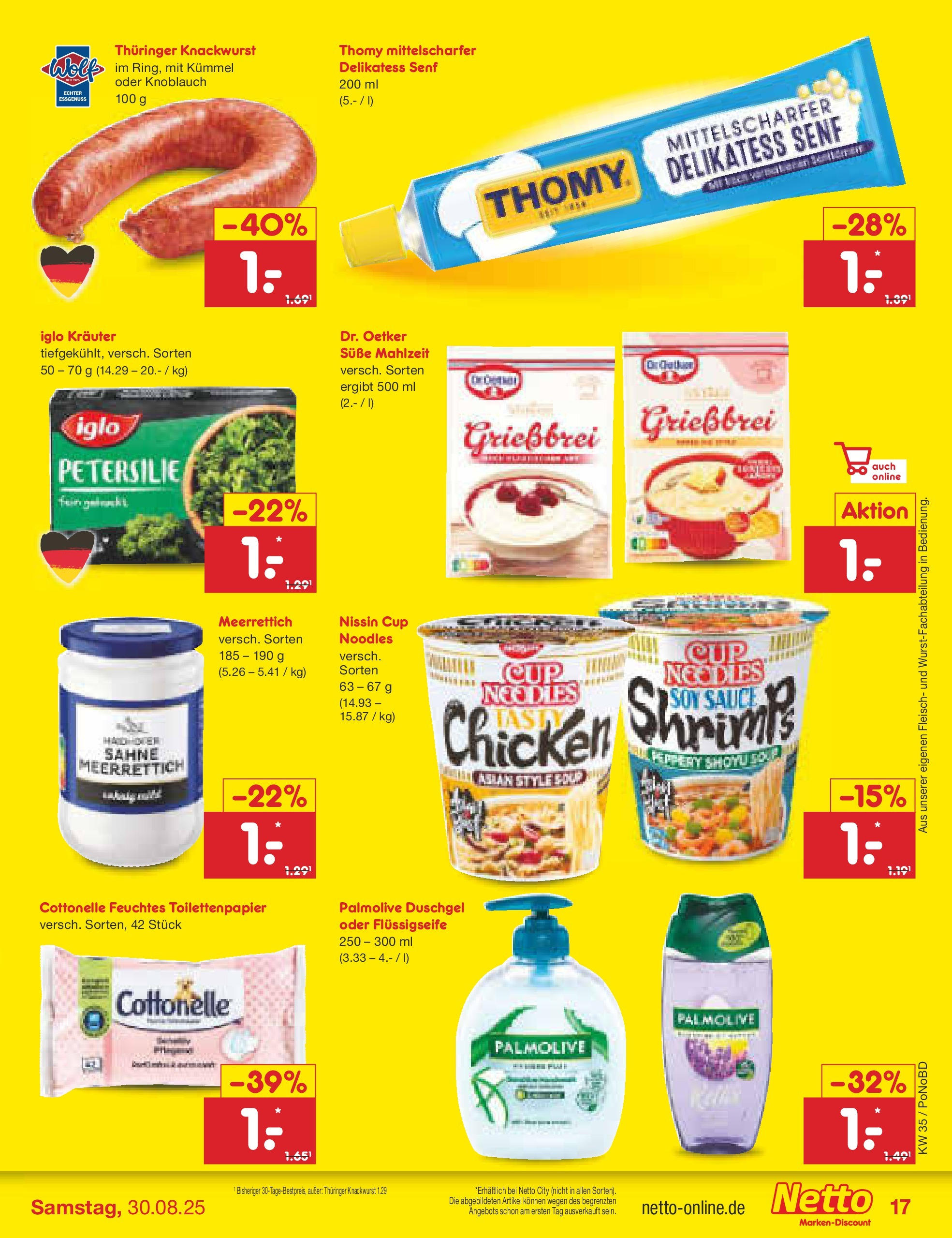 Netto Marken-Discount prospekt Selb	 (ab 24.08.2025) » Angebote | Seite: 21 | Produkte: Iglo, Sahne, Fleisch, Feuchtes Toilettenpapier