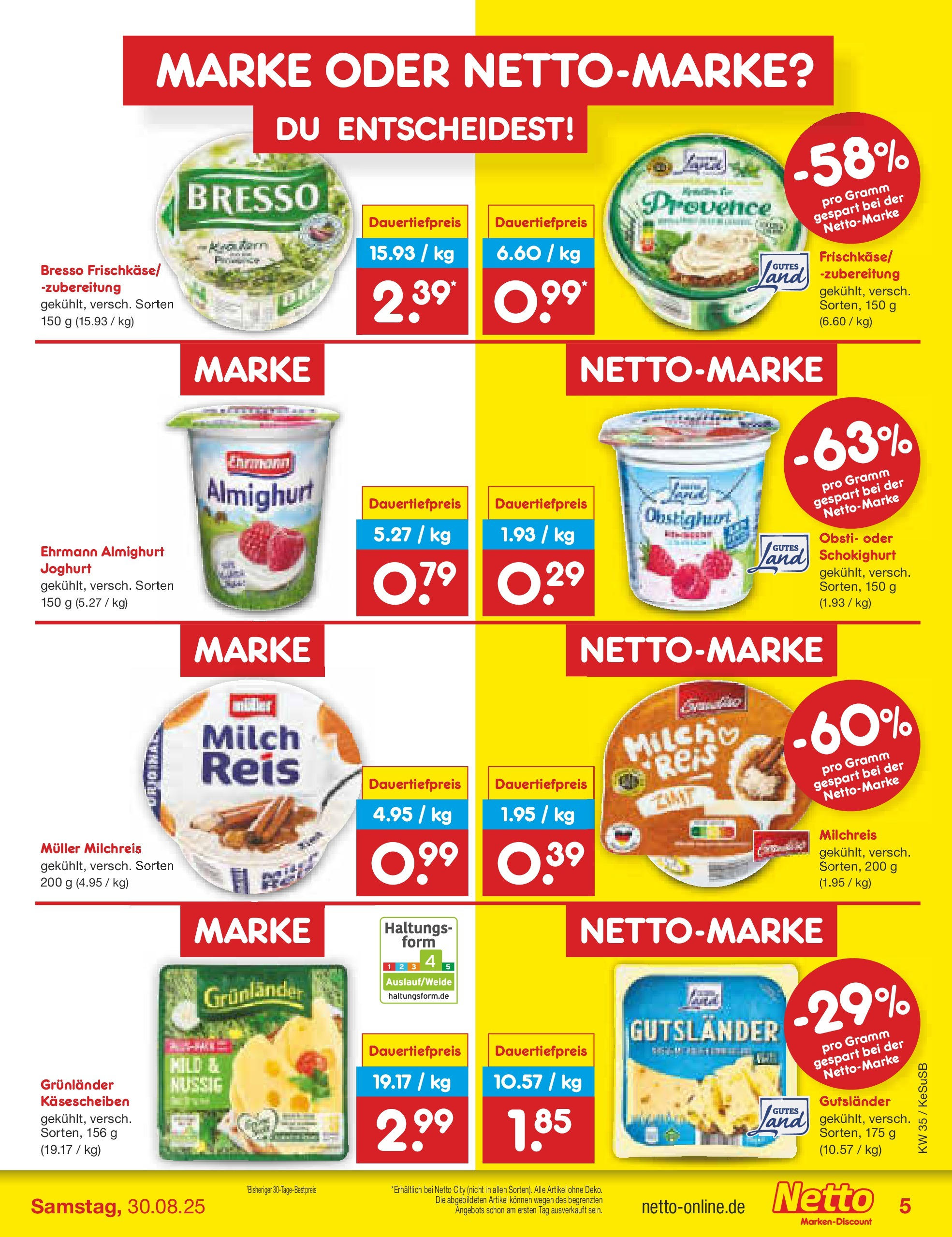 Netto Marken-Discount prospekt Kruft	 (ab 24.08.2025) » Angebote | Seite: 5 | Produkte: Milch, Bresso, Grunlander, Reis