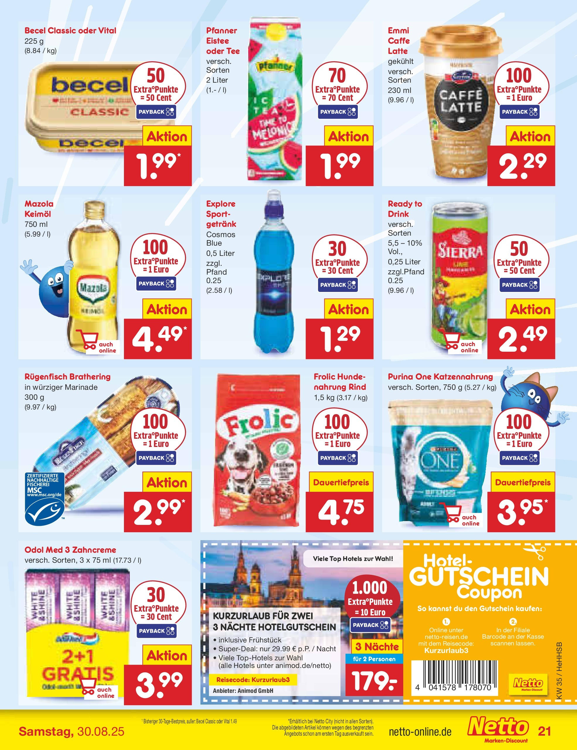 Netto Marken-Discount prospekt Hamburg	 (ab 24.08.2025) » Angebote | Seite: 29 | Produkte: Purina one, Top, Becel, Tee