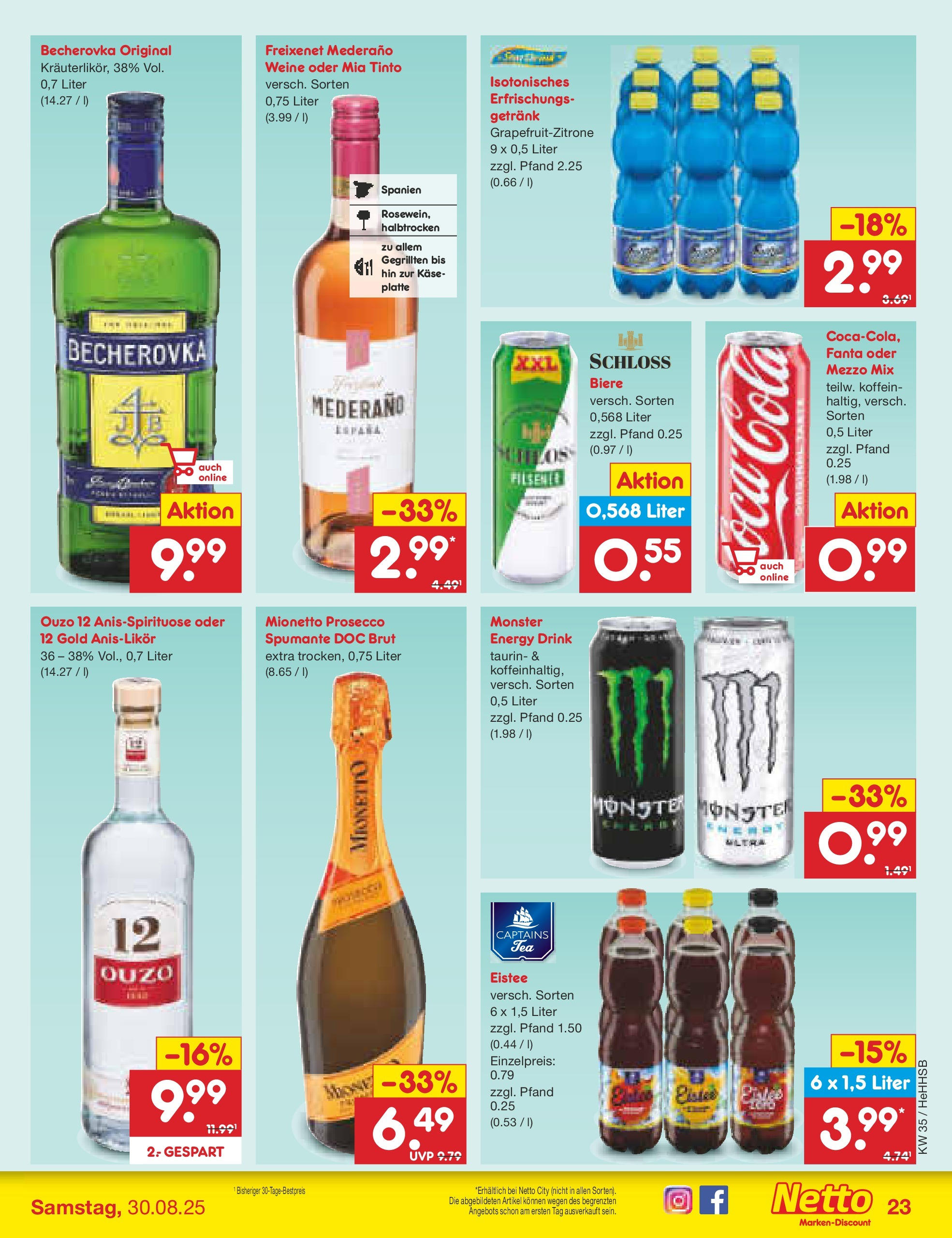 Netto Marken-Discount prospekt Hamburg	 (ab 24.08.2025) » Angebote | Seite: 33 | Produkte: Coca cola, Fanta, Freixenet mederano, Monster