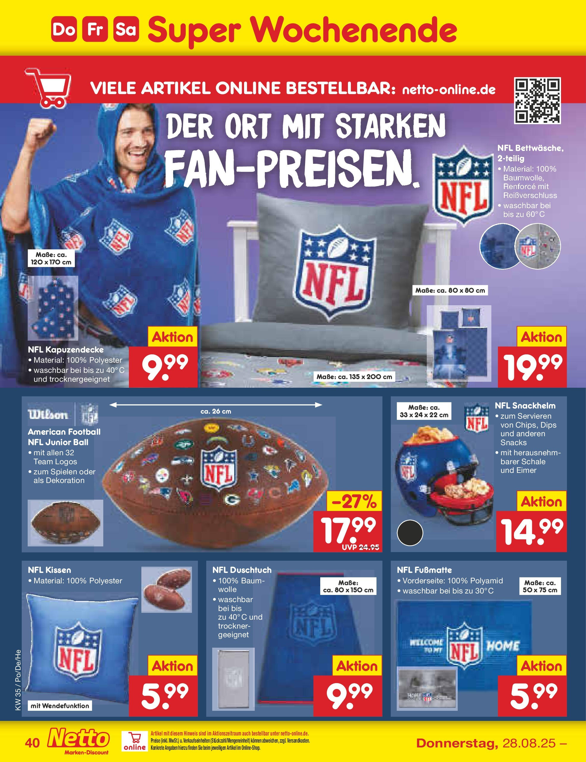 Netto Marken-Discount prospekt Selb	 (ab 24.08.2025) » Angebote | Seite: 52 | Produkte: Trockner, Kissen, Fußmatte, Football