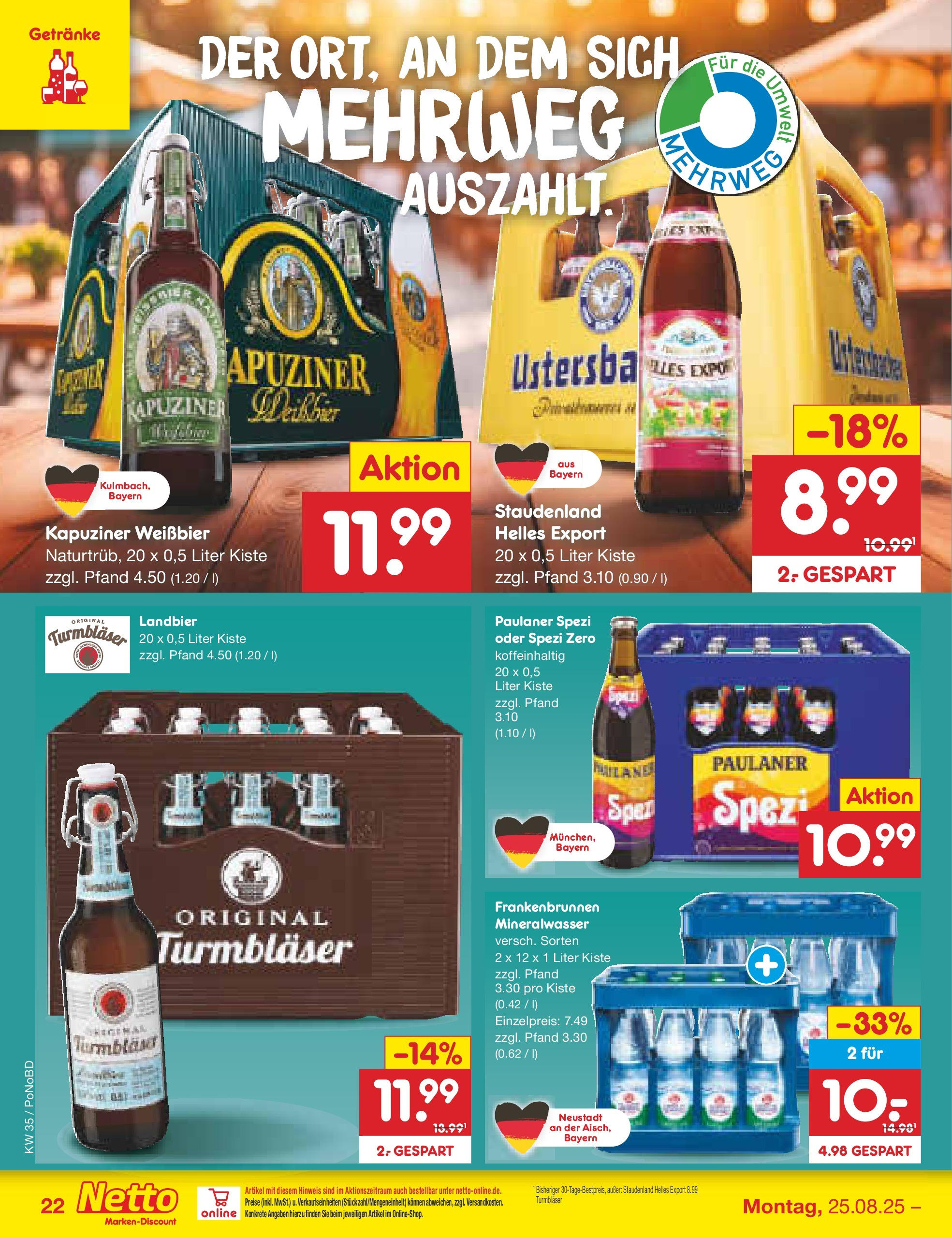 Netto Marken-Discount prospekt Selb	 (ab 24.08.2025) » Angebote | Seite: 28 | Produkte: Weißbier, Paulaner spezi, Mineralwasser, Paulaner