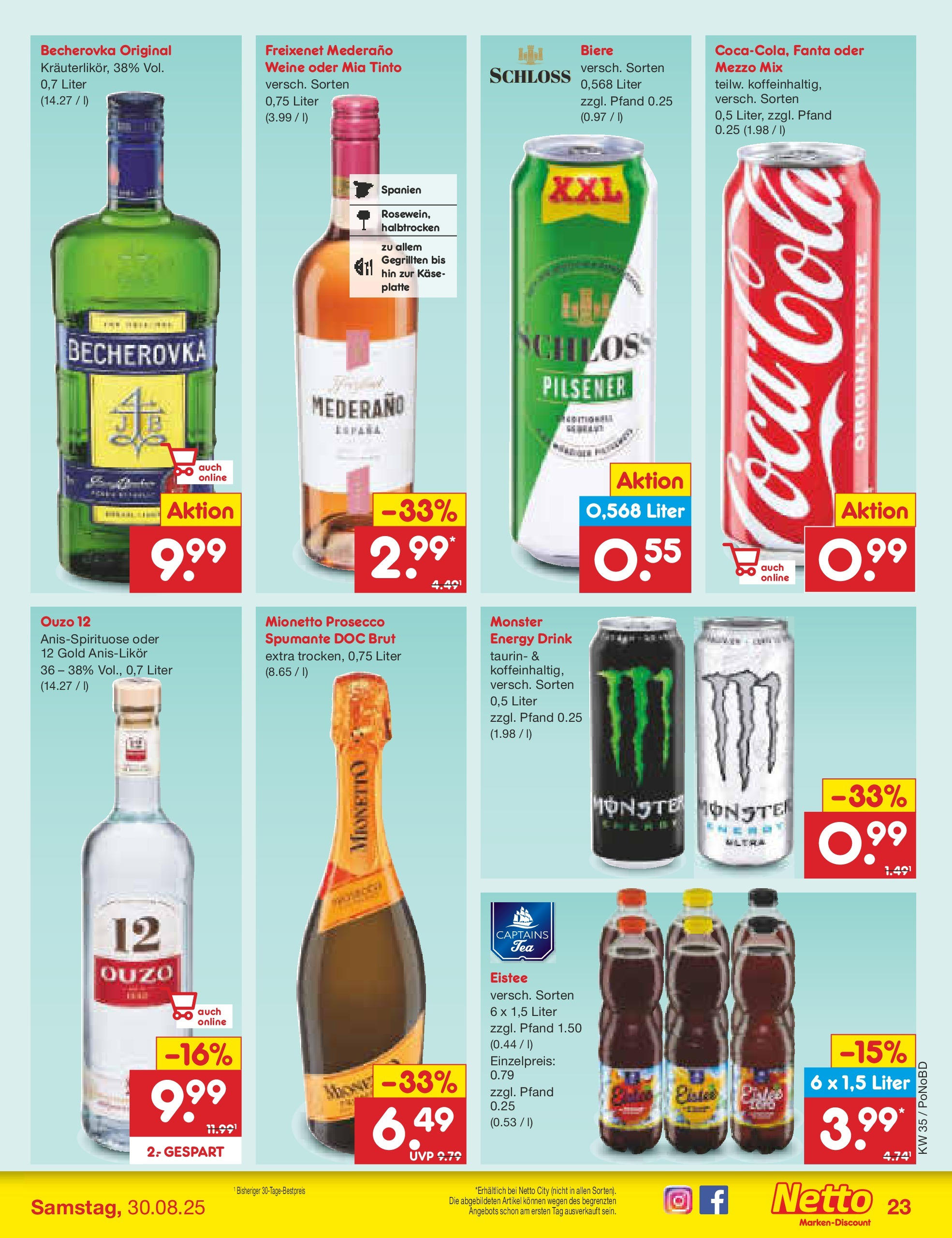 Netto Marken-Discount prospekt Selb	 (ab 24.08.2025) » Angebote | Seite: 29 | Produkte: Ouzo 12, Energy, Freixenet mederano, Monster