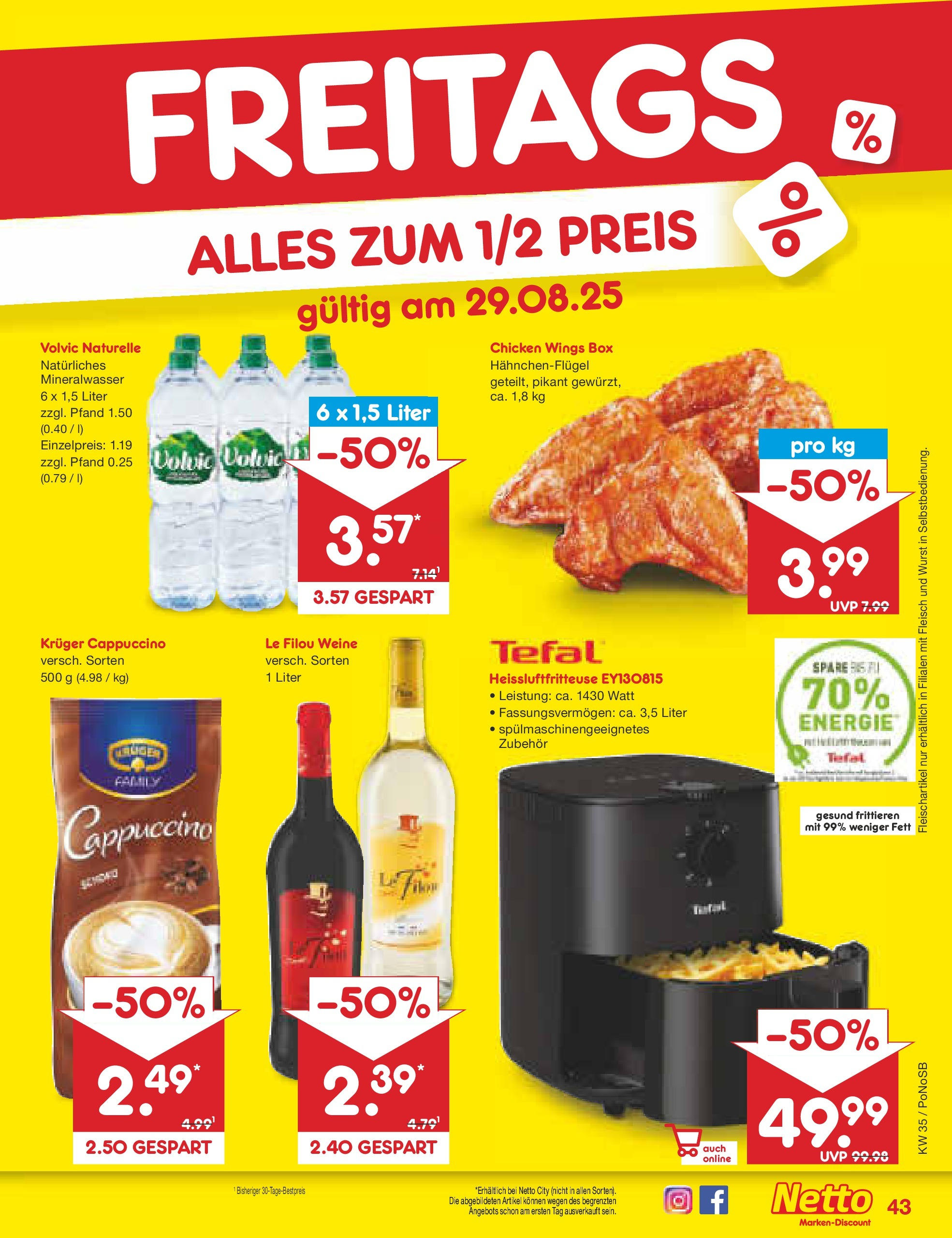 Netto Marken-Discount prospekt Amberg	 (ab 24.08.2025) » Angebote | Seite: 55 | Produkte: Mineralwasser, Wurst, Heißluftfritteuse, Fleisch