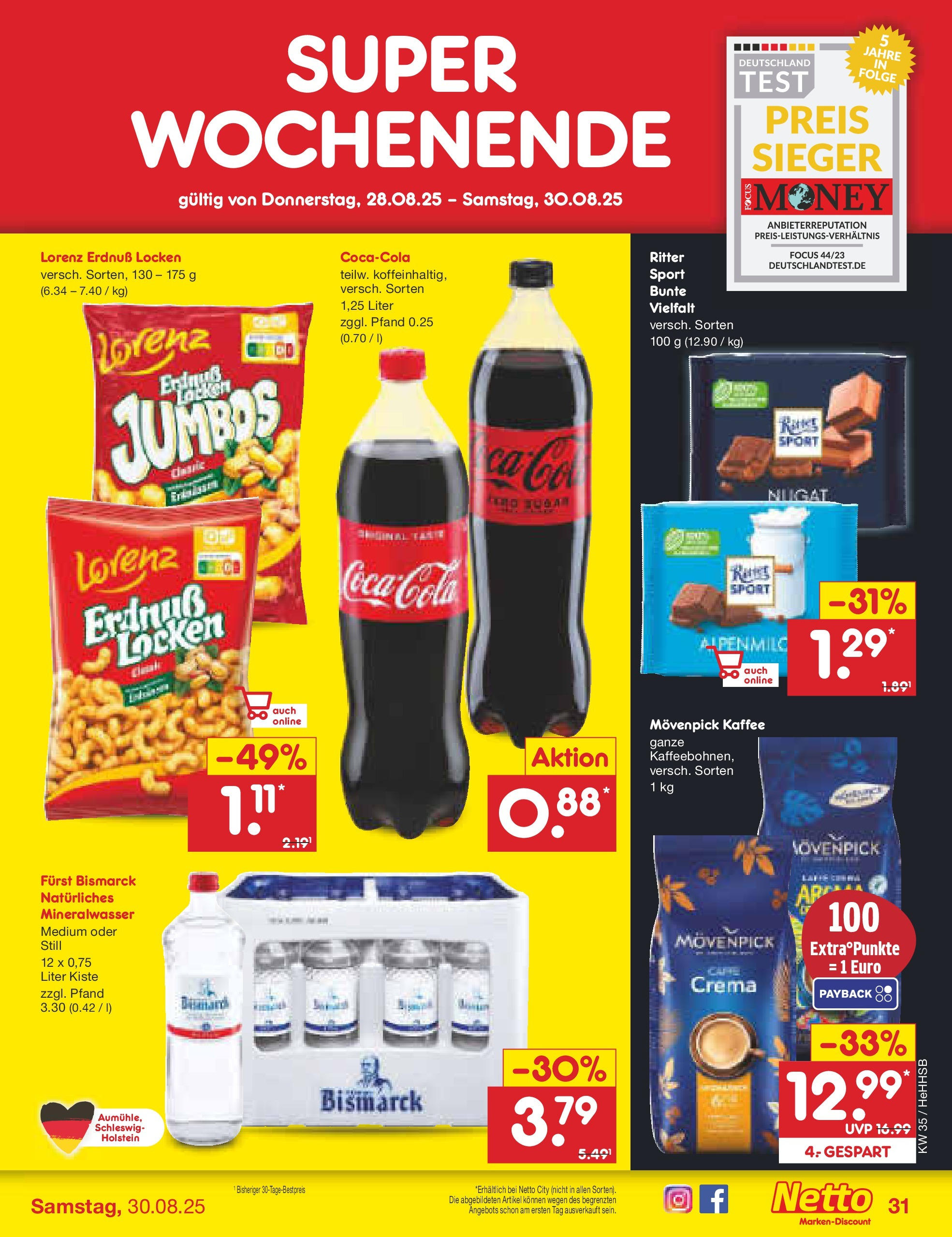 Netto Marken-Discount prospekt Hamburg	 (ab 24.08.2025) » Angebote | Seite: 47 | Produkte: Coca cola, Cola, Mineralwasser, Movenpick kaffee