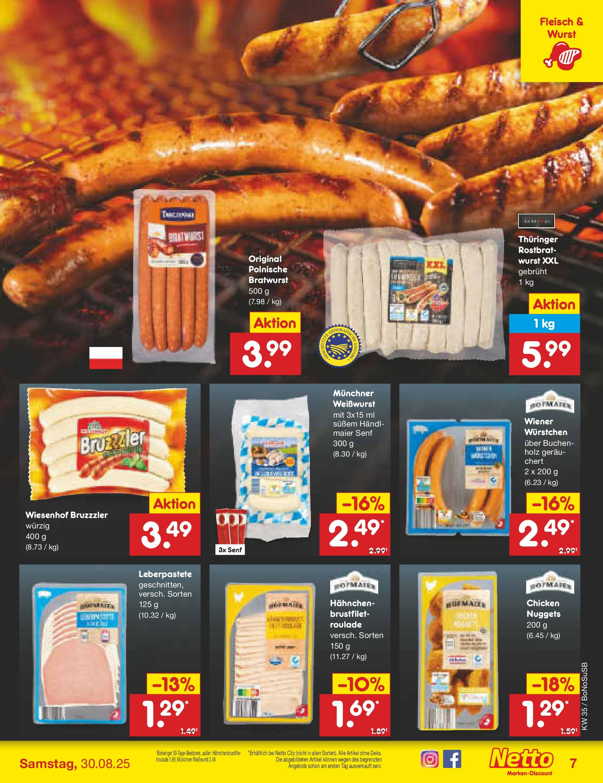 Netto Marken-Discount prospekt Herne (ab 24.08.2025) » Angebote | Seite: 9 | Produkte: Hahnchen, Bratwurst, Weißwurst, Wurst Netto Marken-Discount prospekt Herne (ab 24.08.2025) » Angebote | Seite: 9 | Produkte: Hahnchen, Bratwurst, Weißwurst, Wurst