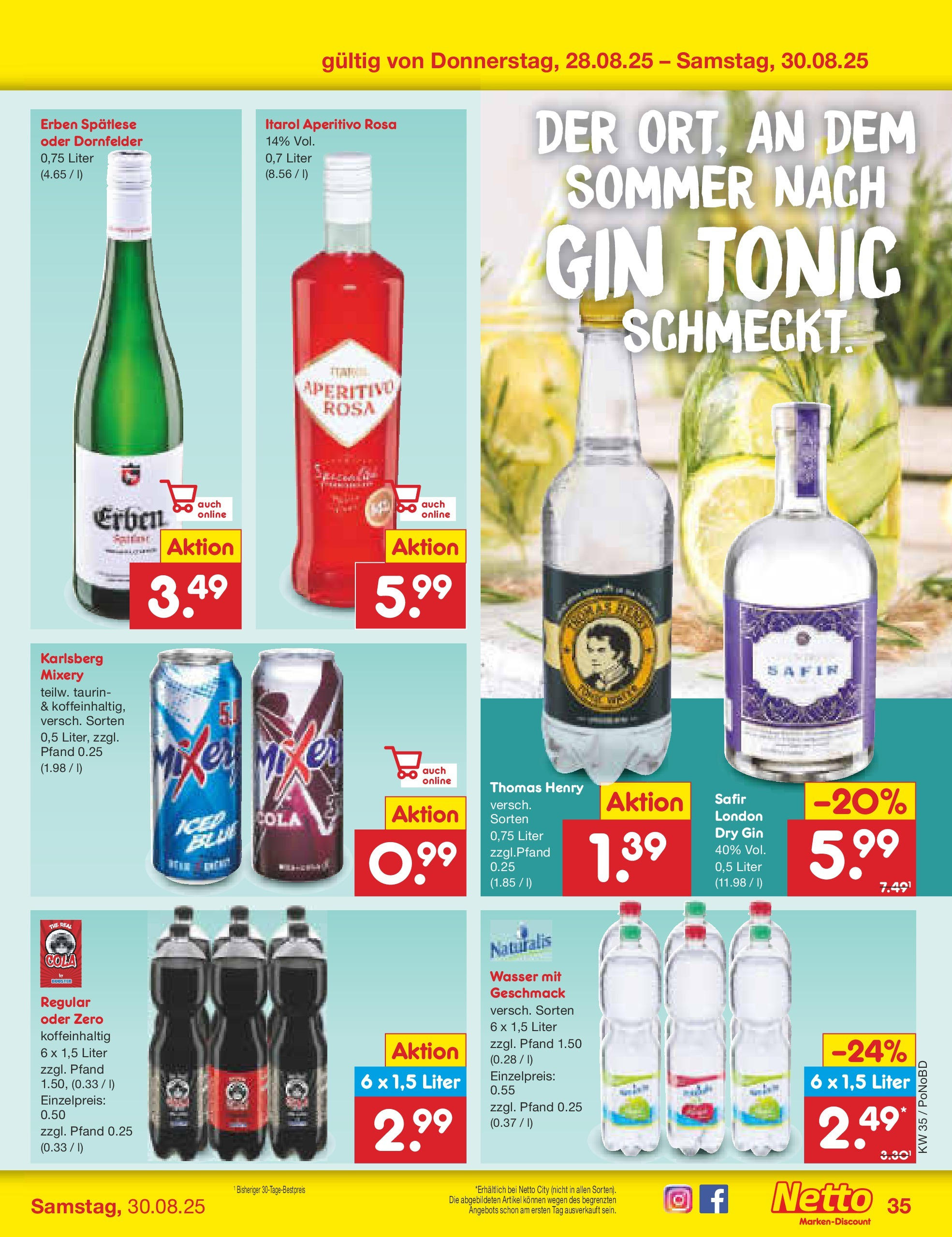 Netto Marken-Discount prospekt Selb	 (ab 24.08.2025) » Angebote | Seite: 45 | Produkte: Cola, Wasser, Mixery, Gin