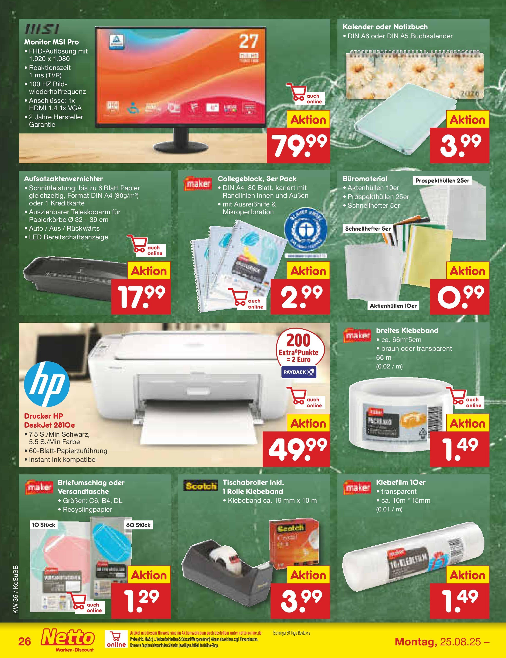 Netto Marken-Discount prospekt Kruft	 (ab 24.08.2025) » Angebote | Seite: 38 | Produkte: HP, Notizbuch, Monitor, Drucker