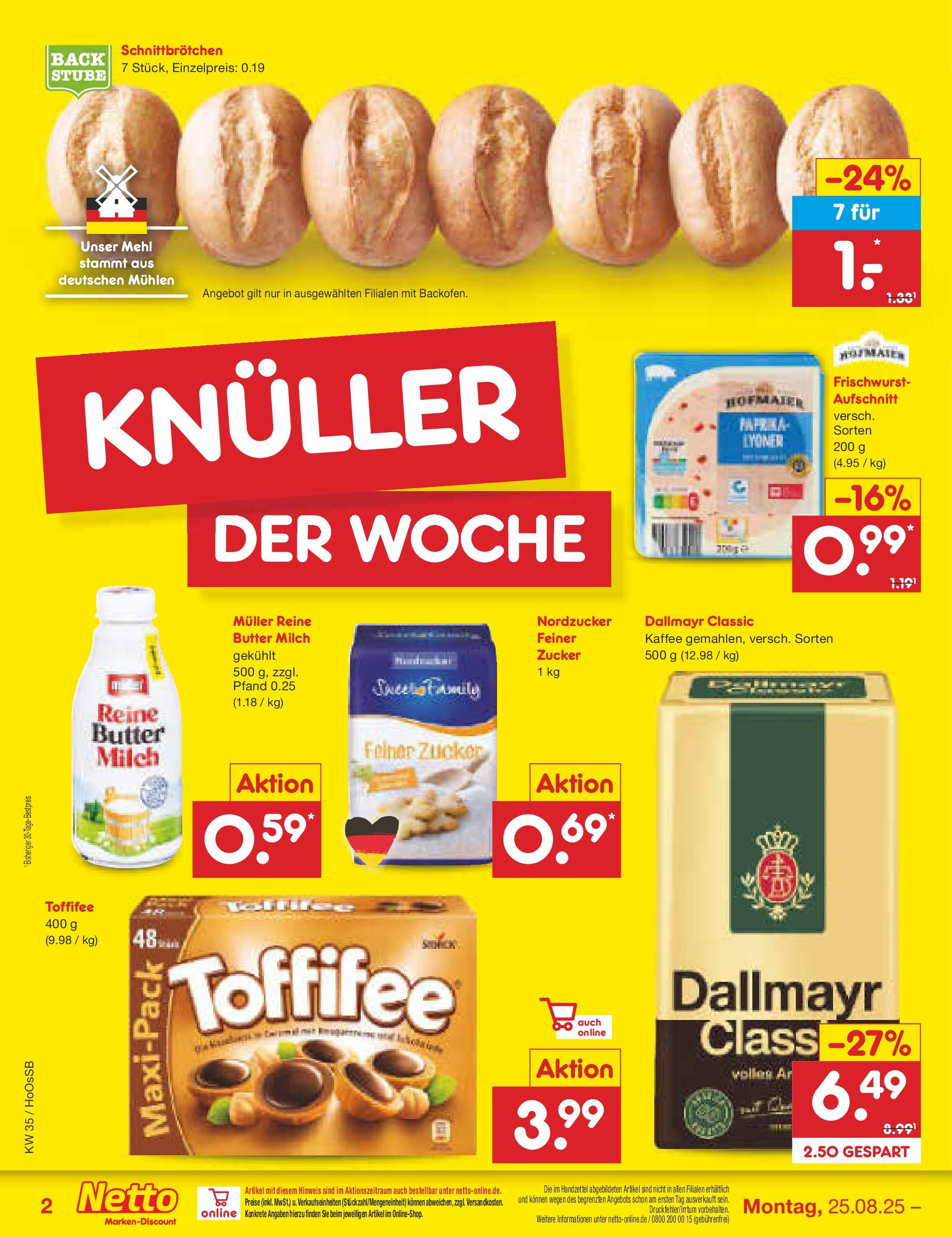 Netto Marken-Discount prospekt Wolfenbüttel	 (ab 24.08.2025) » Angebote | Seite: 2 | Produkte: Mehl, Butter, Zucker, Toffifee