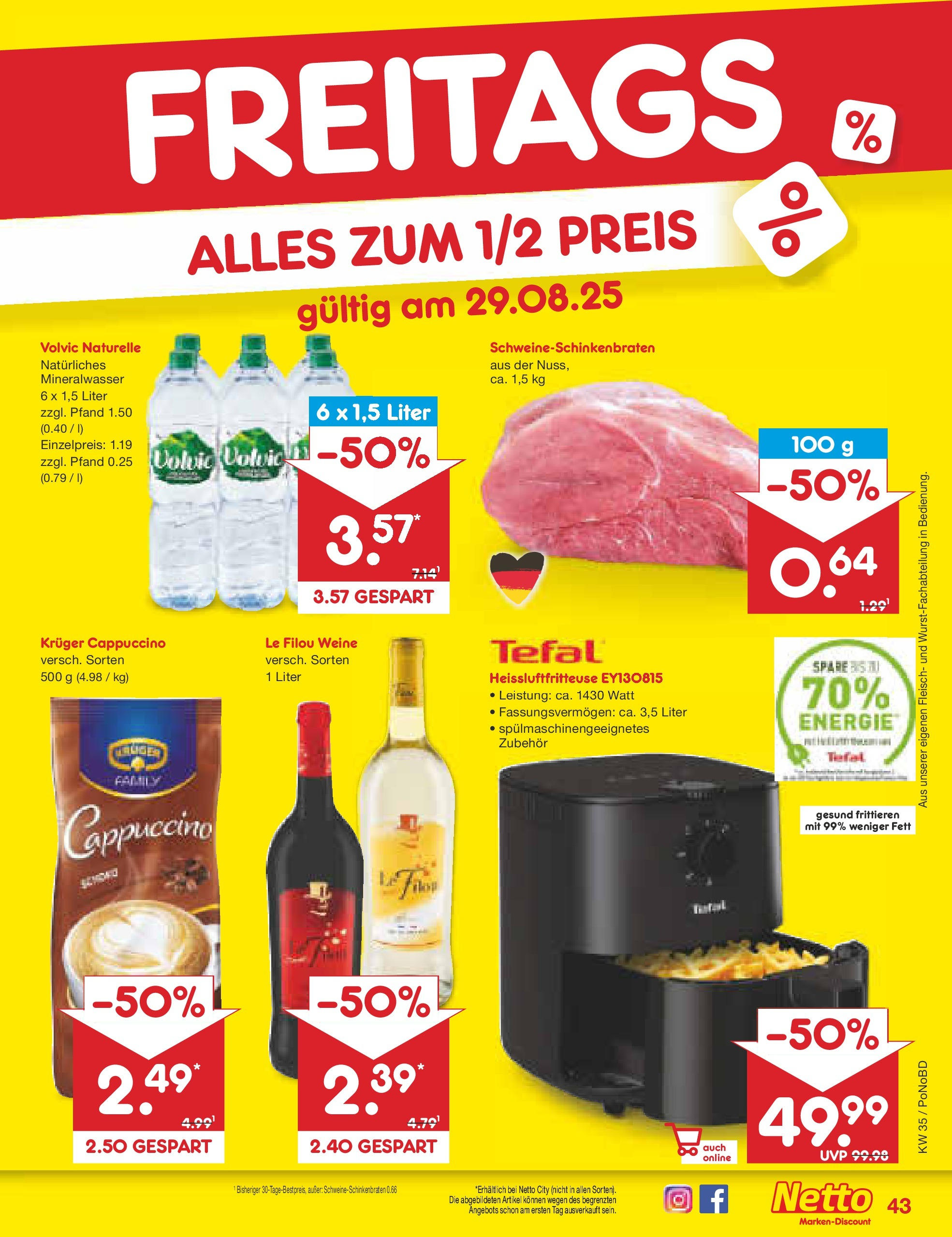 Netto Marken-Discount prospekt Selb	 (ab 24.08.2025) » Angebote | Seite: 55 | Produkte: Le filou, Kruger cappuccino, Heißluftfritteuse, Fleisch