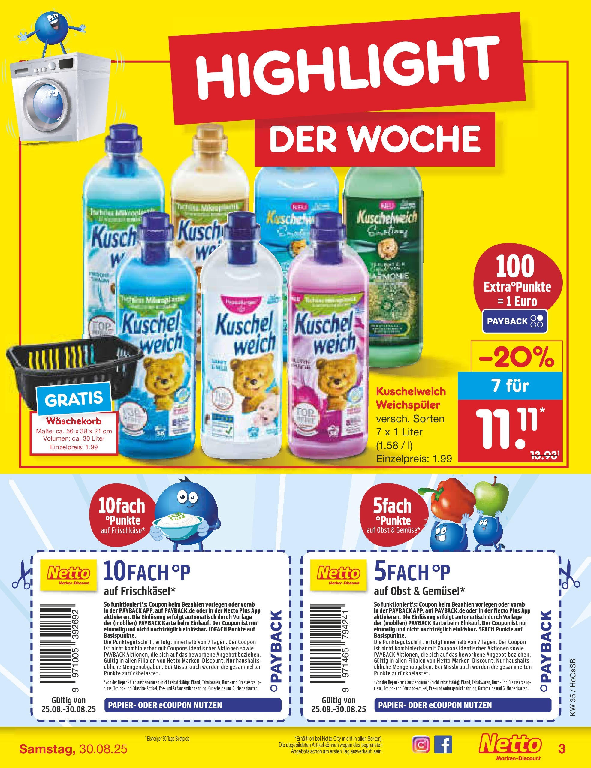 Netto Marken-Discount prospekt Wolfenbüttel	 (ab 24.08.2025) » Angebote | Seite: 3 | Produkte: Weichspüler, Gemüse, Obst, Frischkase