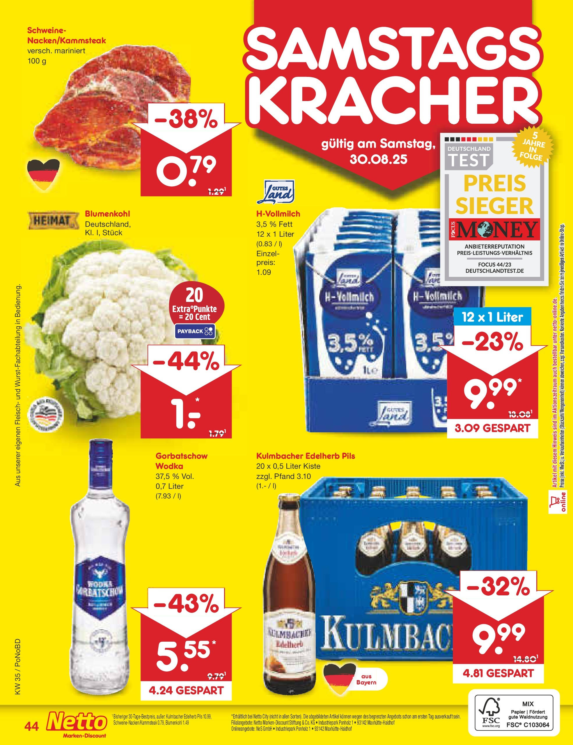 Netto Marken-Discount prospekt Selb	 (ab 24.08.2025) » Angebote | Seite: 56 | Produkte: Pils, Blumenkohl, Fleisch, Wodka