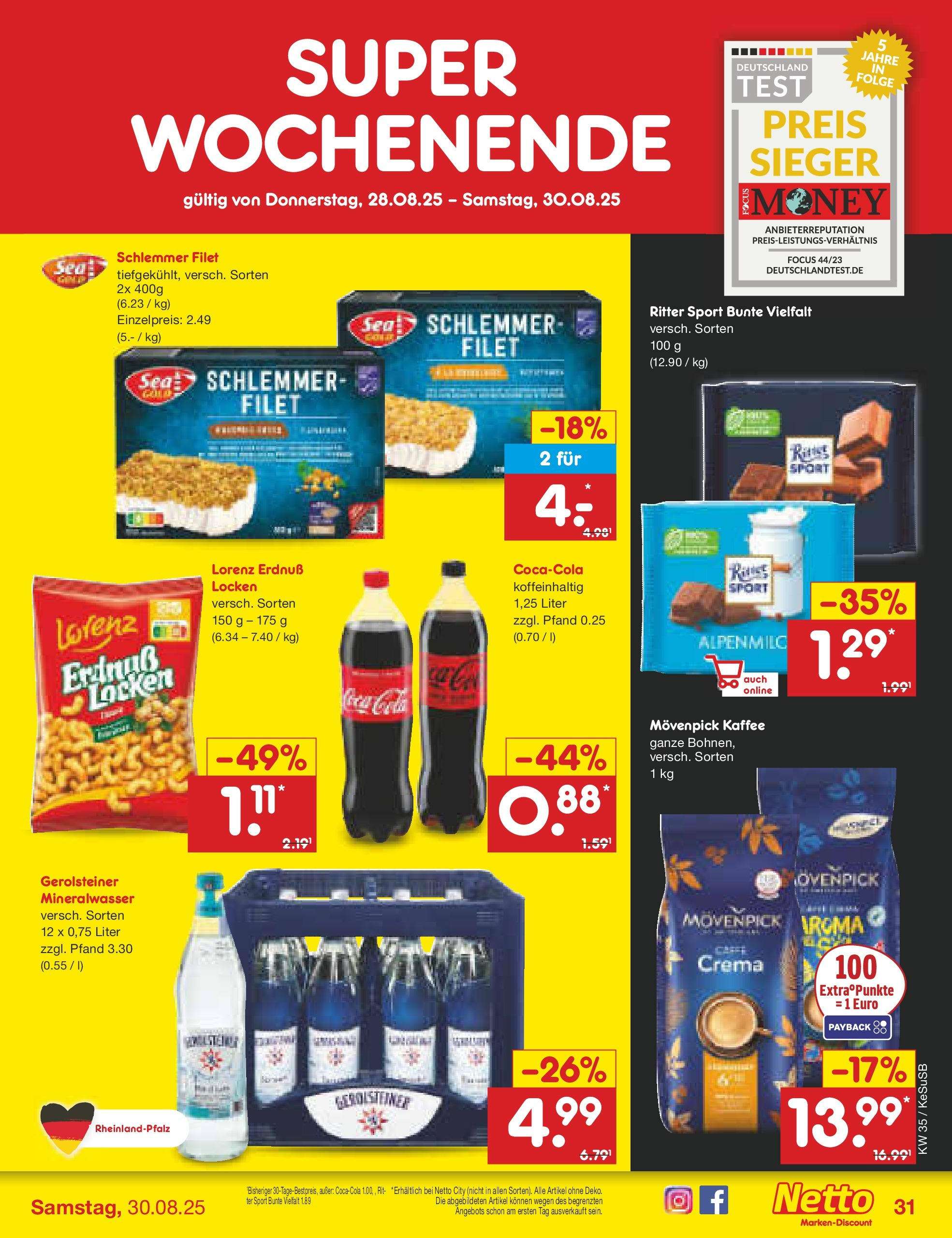 Netto Marken-Discount prospekt Kruft	 (ab 24.08.2025) » Angebote | Seite: 45 | Produkte: Ritter sport, Mineralwasser, Movenpick kaffee, Gerolsteiner