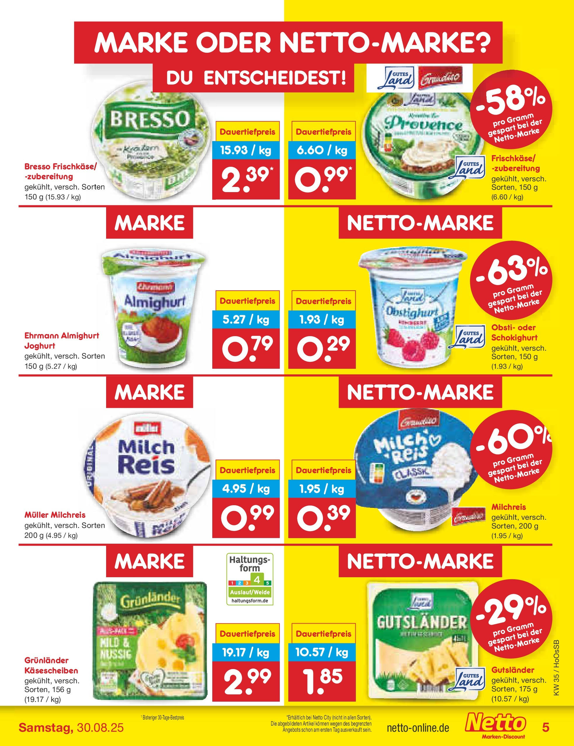Netto Marken-Discount prospekt Wolfenbüttel	 (ab 24.08.2025) » Angebote | Seite: 5 | Produkte: Milch, Joghurt, Bresso, Grunlander