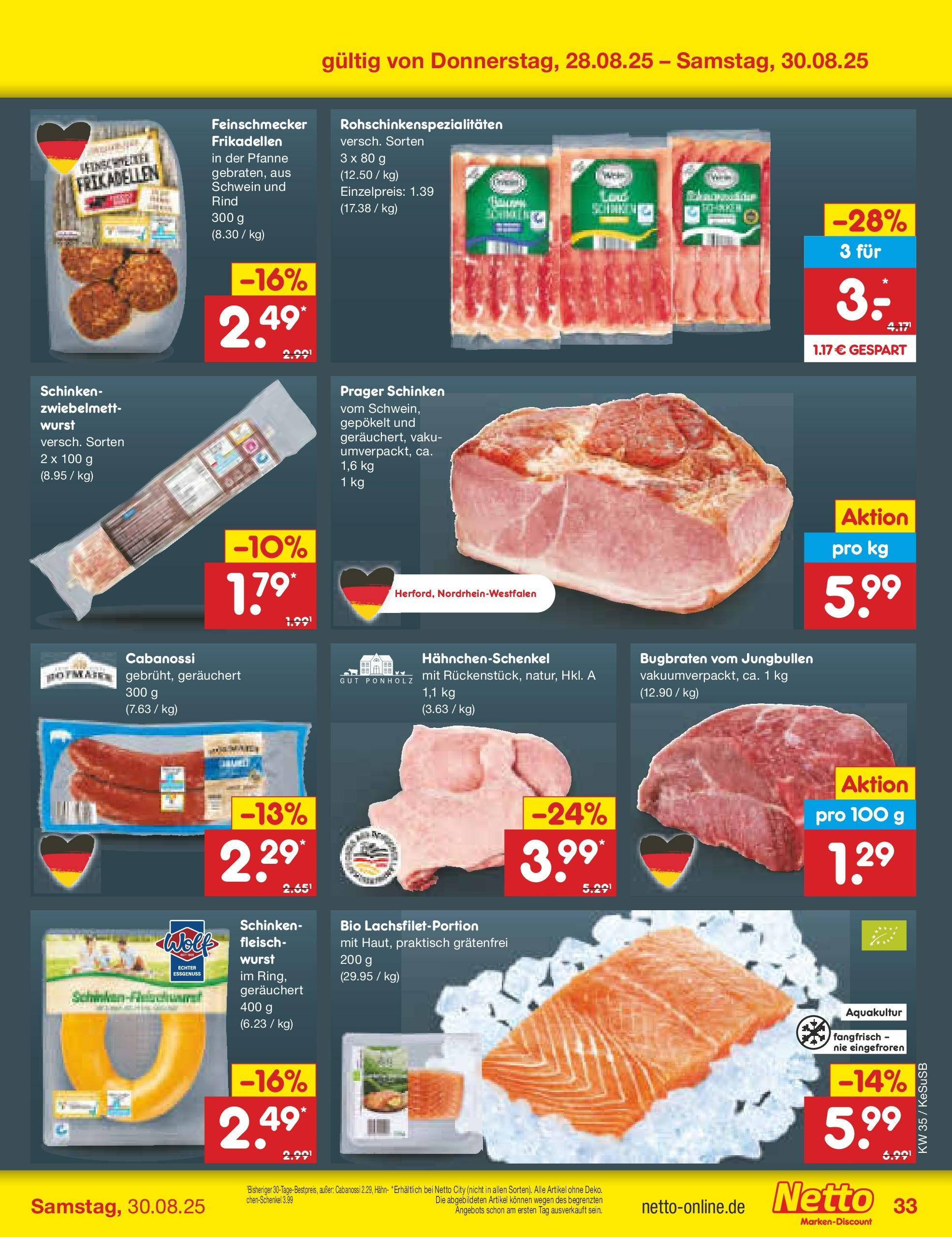 Netto Marken-Discount prospekt Kruft	 (ab 24.08.2025) » Angebote | Seite: 47 | Produkte: Hahnchenschenkel, Wurst, Schinken, Fleisch