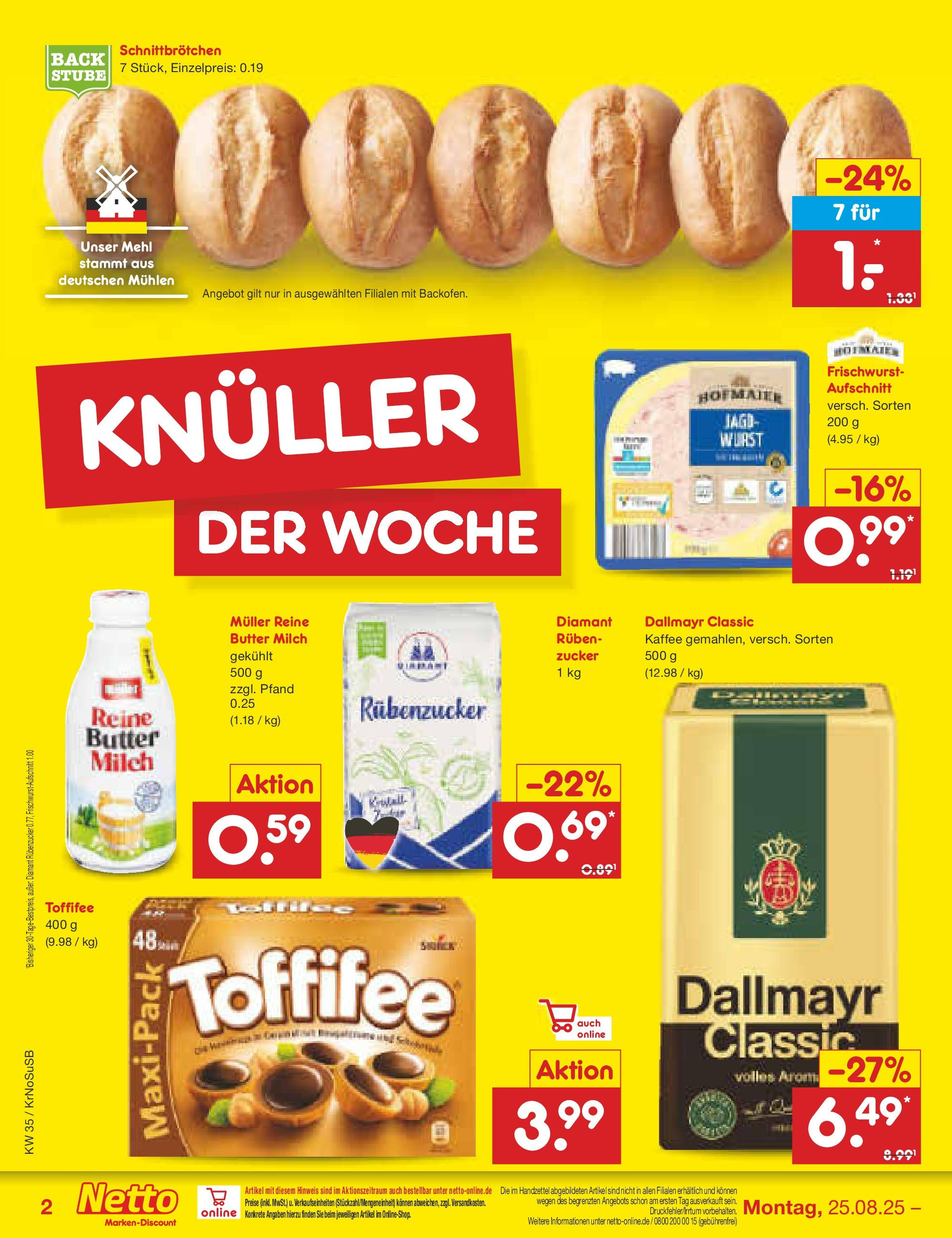 Netto Marken-Discount prospekt Jüchen	 (ab 24.08.2025) » Angebote | Seite: 2 | Produkte: Butter, Kaffee, Zucker, Wurst