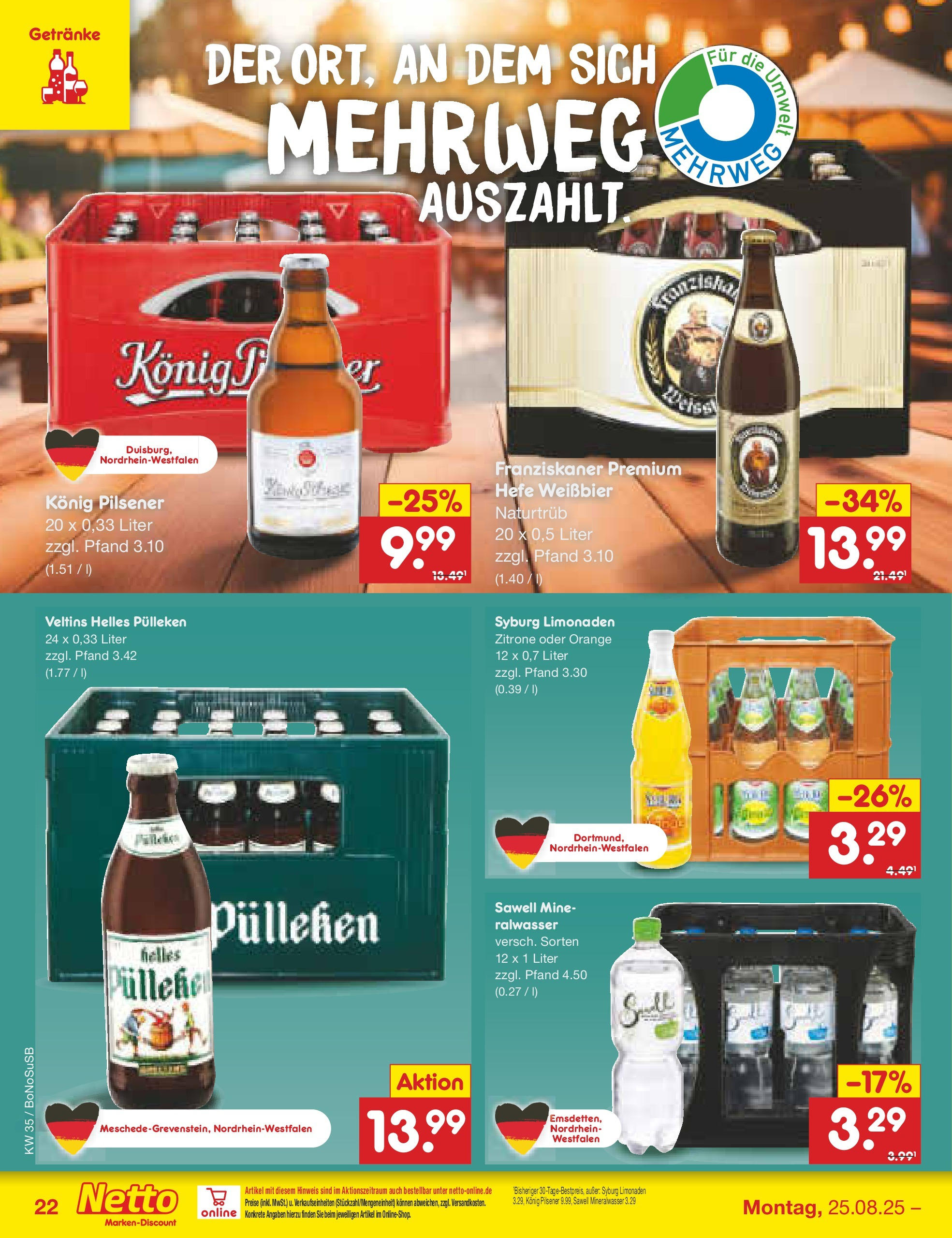 Netto Marken-Discount prospekt Herne (ab 24.08.2025) » Angebote | Seite: 28 | Produkte: Helles pulleken, Franziskaner, Konig pilsener, Hefe weissbier Netto Marken-Discount prospekt Herne (ab 24.08.2025) » Angebote | Seite: 28 | Produkte: Helles pulleken, Franziskaner, Konig pilsener, Hefe weissbier