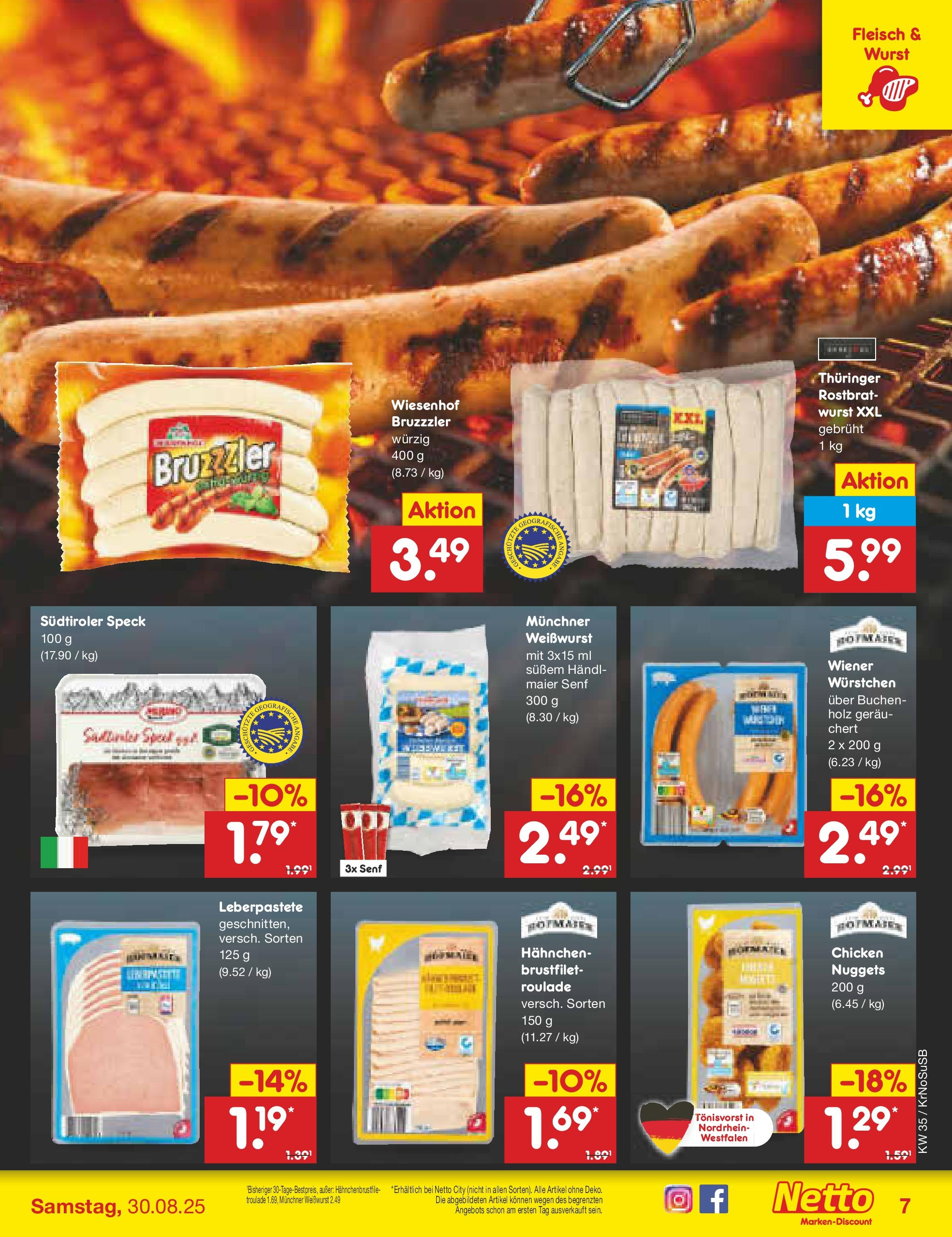Netto Marken-Discount prospekt Jüchen	 (ab 24.08.2025) » Angebote | Seite: 11 | Produkte: Hahnchen, Weißwurst, Wurst, Fleisch