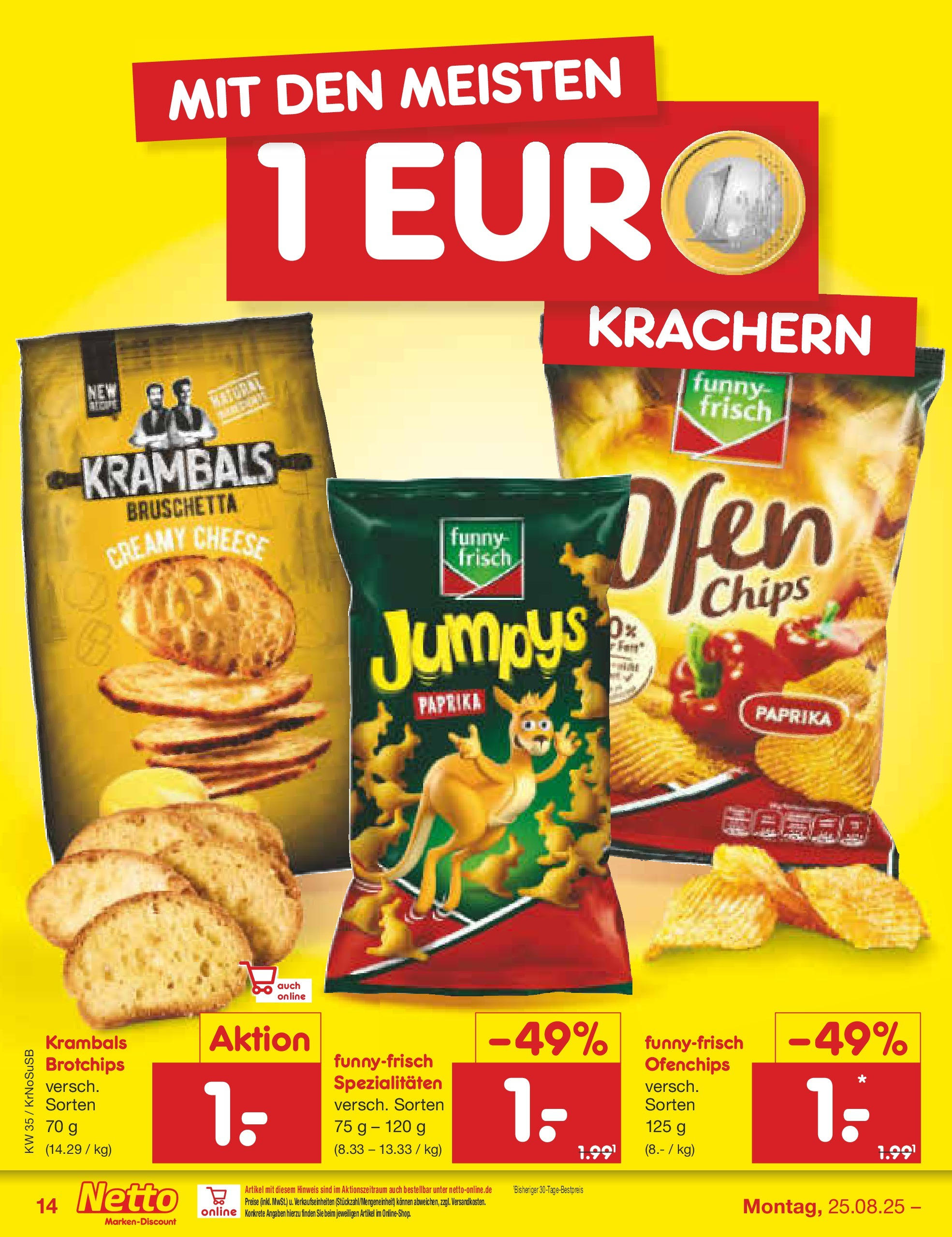 Netto Marken-Discount prospekt Jüchen	 (ab 24.08.2025) » Angebote | Seite: 20 | Produkte: Funny frisch, Paprika, Chips