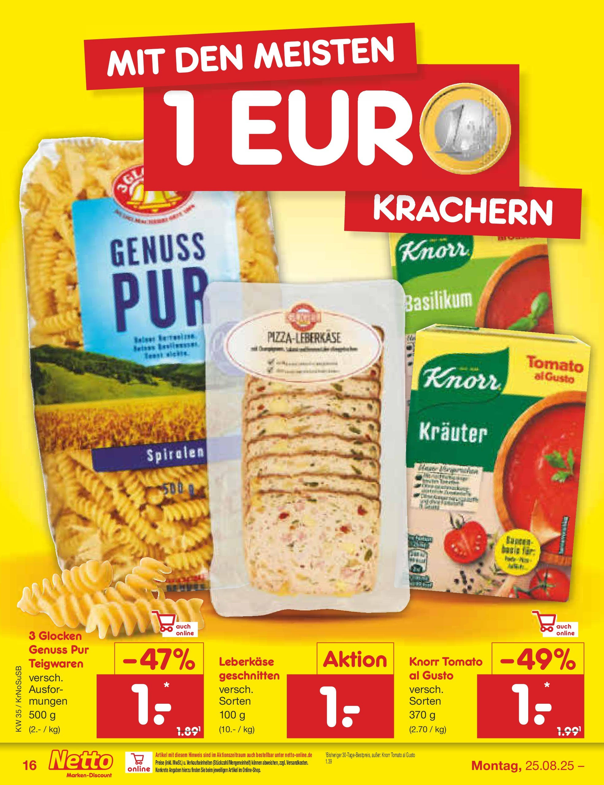 Netto Marken-Discount prospekt Jüchen	 (ab 24.08.2025) » Angebote | Seite: 22 | Produkte: Knorr, Leberkase