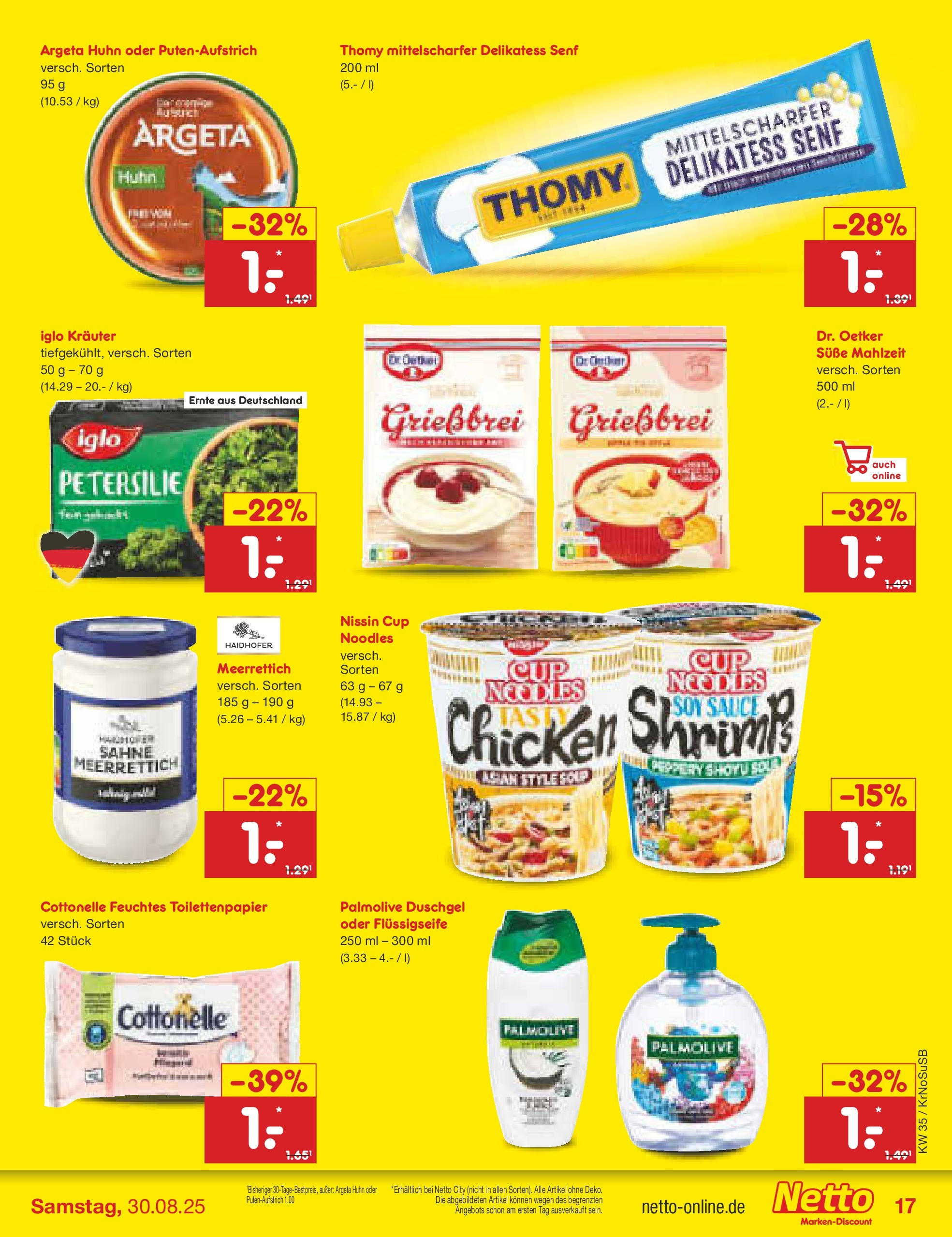 Netto Marken-Discount prospekt Jüchen	 (ab 24.08.2025) » Angebote | Seite: 23 | Produkte: Iglo, Sahne, Toilettenpapier, Feuchtes Toilettenpapier