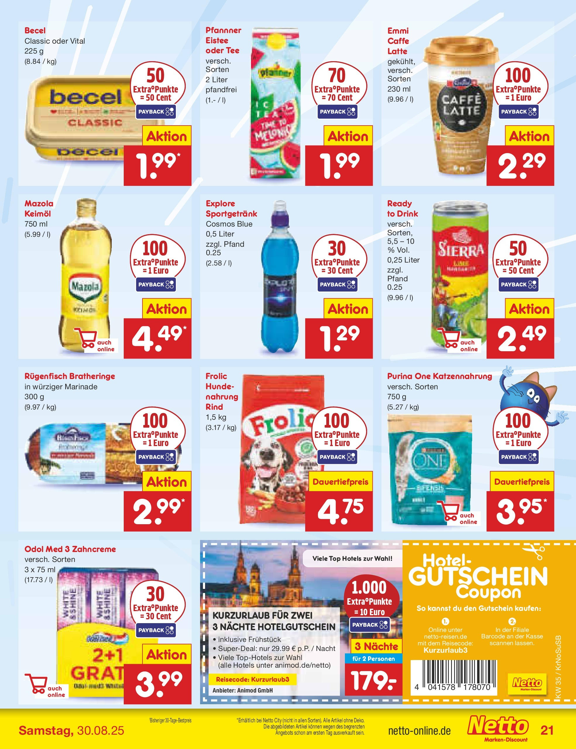 Netto Marken-Discount prospekt Jüchen	 (ab 24.08.2025) » Angebote | Seite: 29 | Produkte: Purina one, Top, Grat, Tee