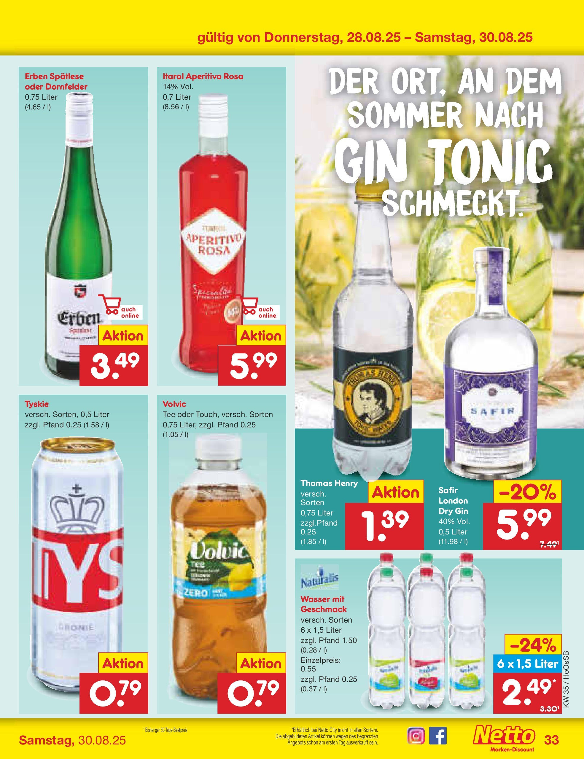 Netto Marken-Discount prospekt Wolfenbüttel	 (ab 24.08.2025) » Angebote | Seite: 49 | Produkte: Wasser, Tee, Gin, Volvic