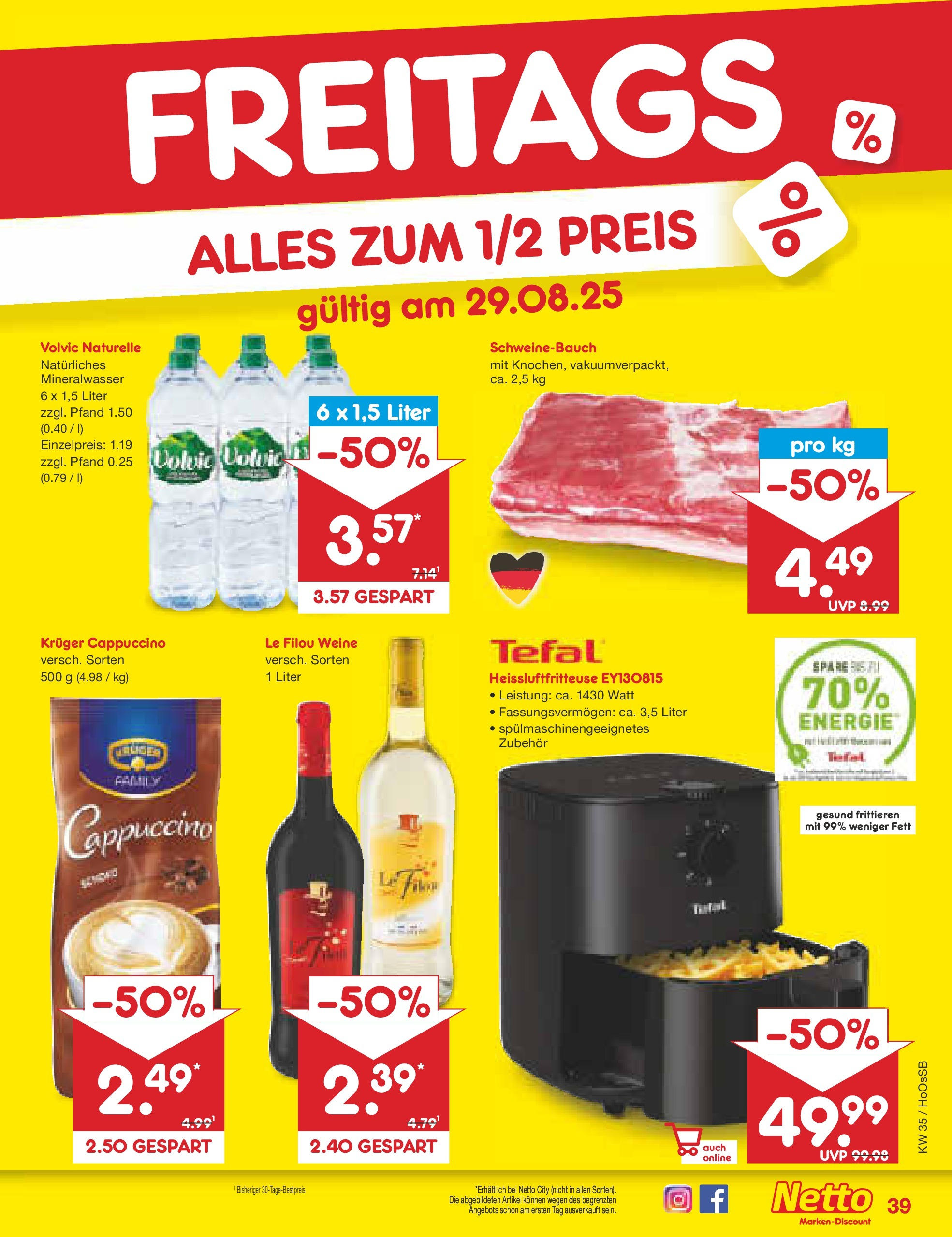 Netto Marken-Discount prospekt Wolfenbüttel	 (ab 24.08.2025) » Angebote | Seite: 59 | Produkte: Le filou, Schweinebauch, Mineralwasser, Volvic