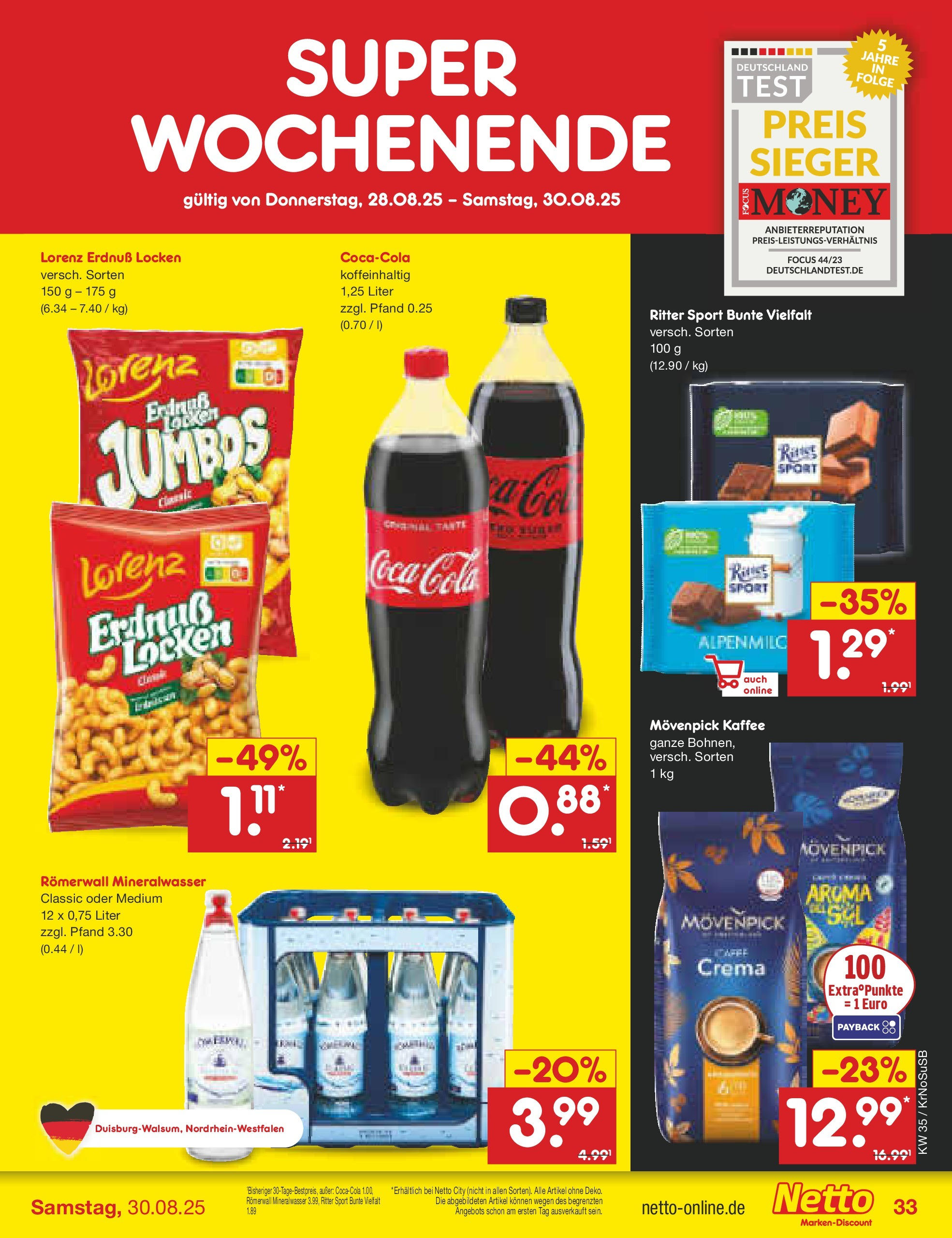 Netto Marken-Discount prospekt Jüchen	 (ab 24.08.2025) » Angebote | Seite: 49 | Produkte: Ritter sport, Mineralwasser, Wasser, Movenpick kaffee