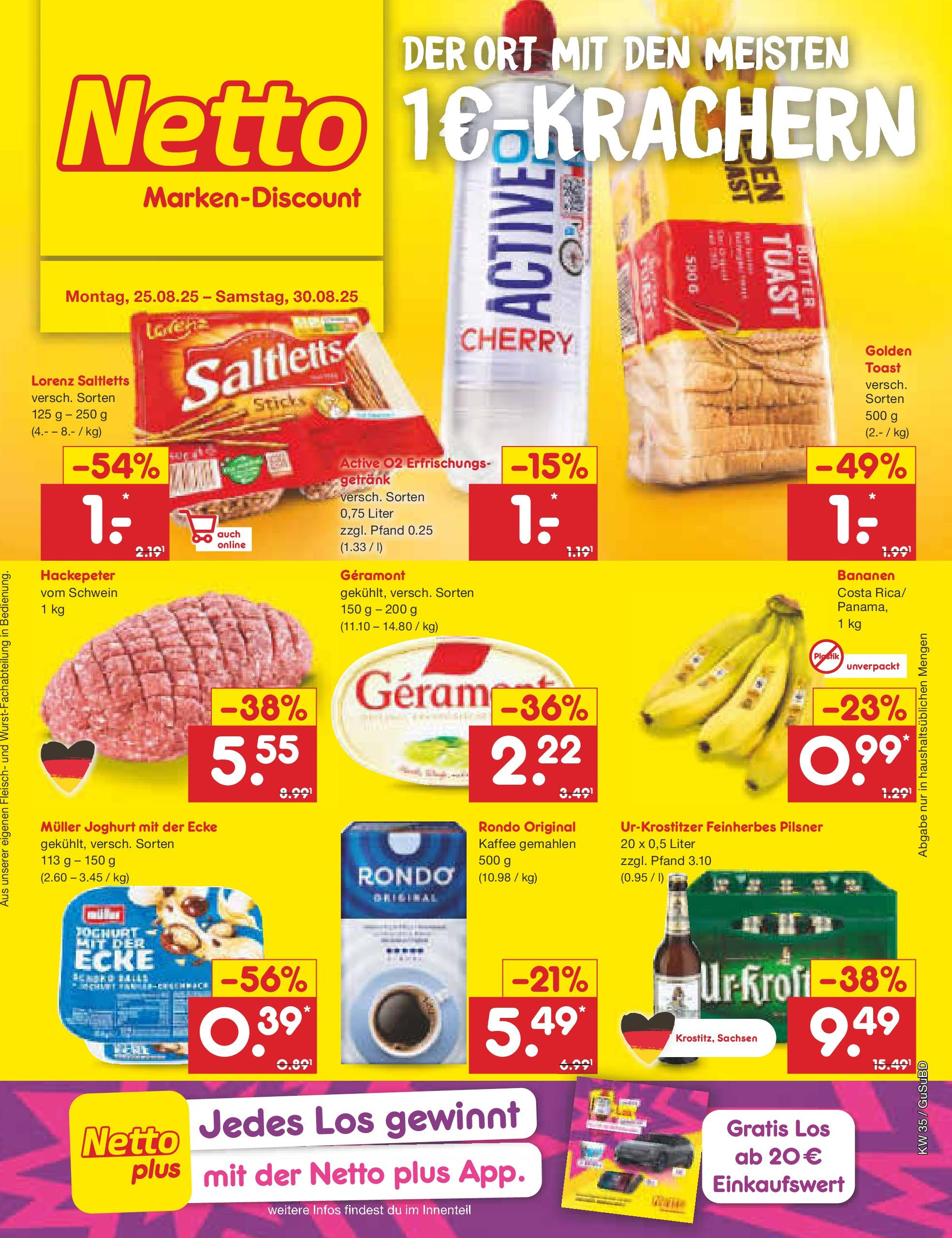 Netto Marken-Discount prospekt Glauchau	 (ab 24.08.2025) » Angebote | Seite: 1 | Produkte: Butter, Joghurt, Kaffee, Toast