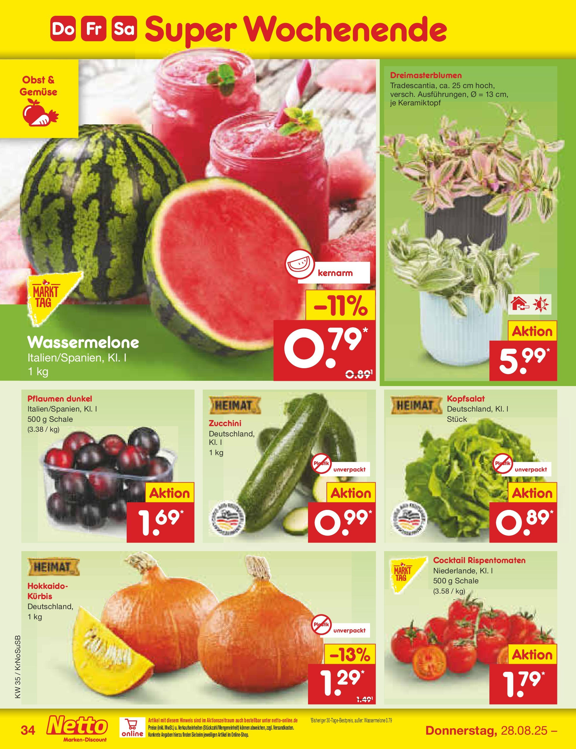 Netto Marken-Discount prospekt Jüchen	 (ab 24.08.2025) » Angebote | Seite: 50 | Produkte: Pflaumen, Kürbis, Wassermelone, Zucchini