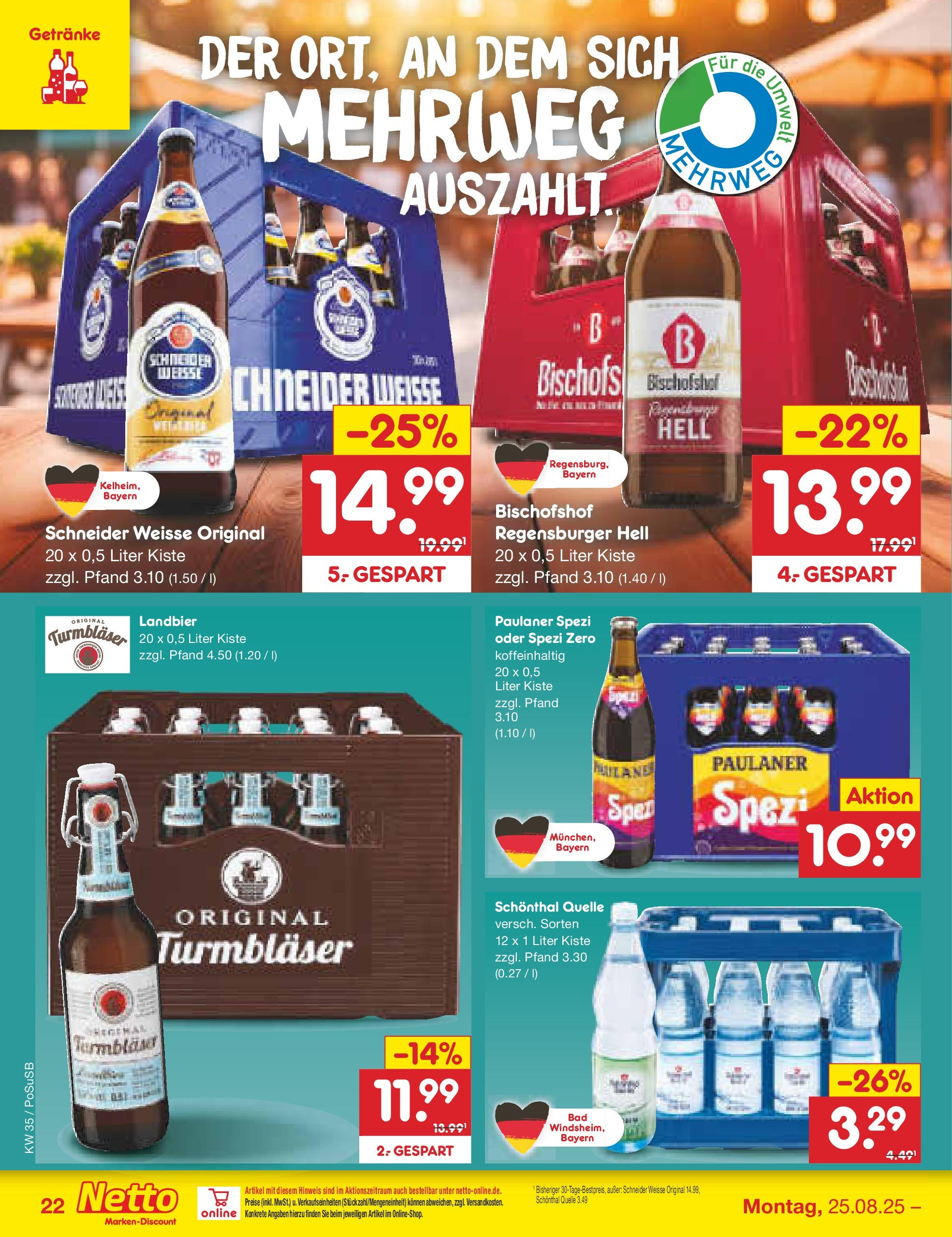 Netto Marken-Discount prospekt Regensburg (ab 24.08.2025) » Angebote | Seite: 32 | Produkte: Paulaner spezi, Paulaner Netto Marken-Discount prospekt Regensburg (ab 24.08.2025) » Angebote | Seite: 32 | Produkte: Paulaner spezi, Paulaner
