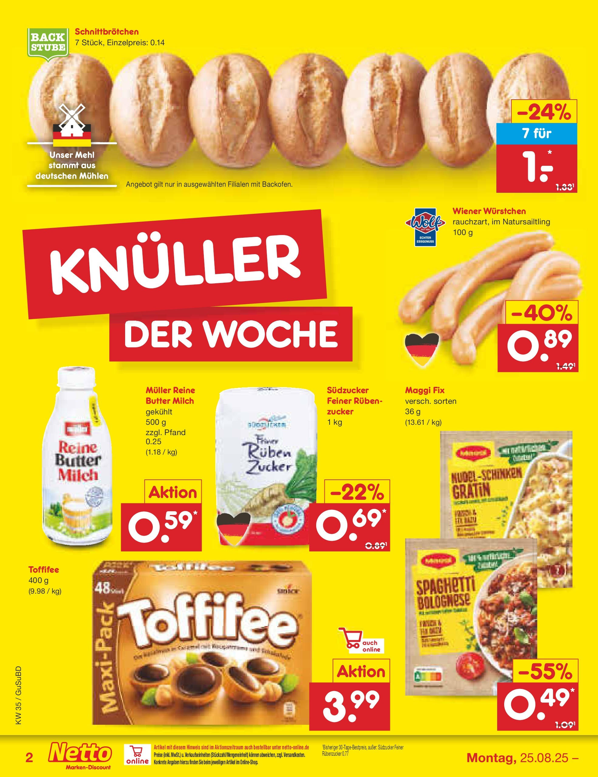 Netto Marken-Discount prospekt Glauchau	 (ab 24.08.2025) » Angebote | Seite: 2 | Produkte: Wiener wurstchen, Maggi, Milch, Maggi fix