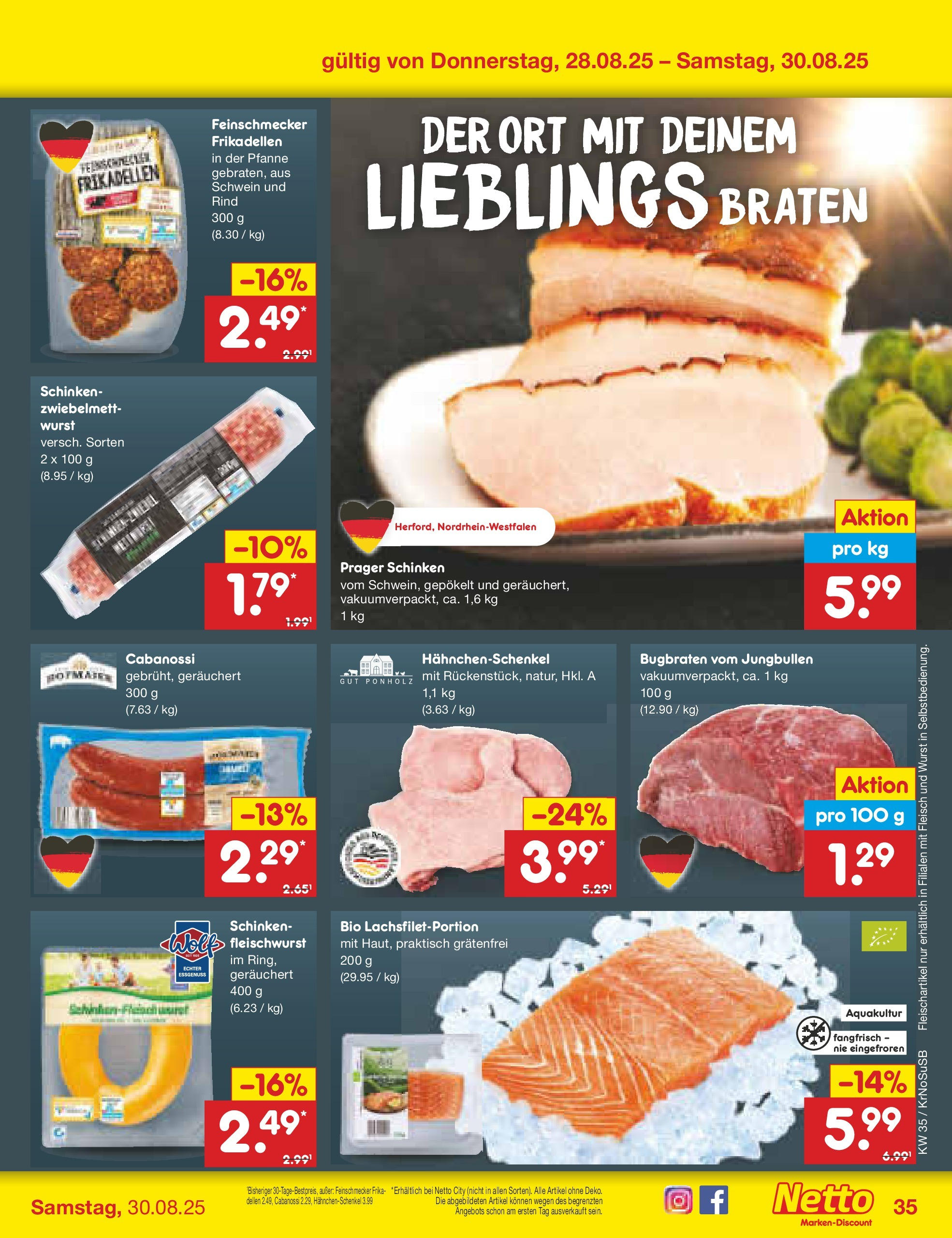 Netto Marken-Discount prospekt Jüchen	 (ab 24.08.2025) » Angebote | Seite: 51 | Produkte: Hahnchenschenkel, Wurst, Schinken, Fleisch