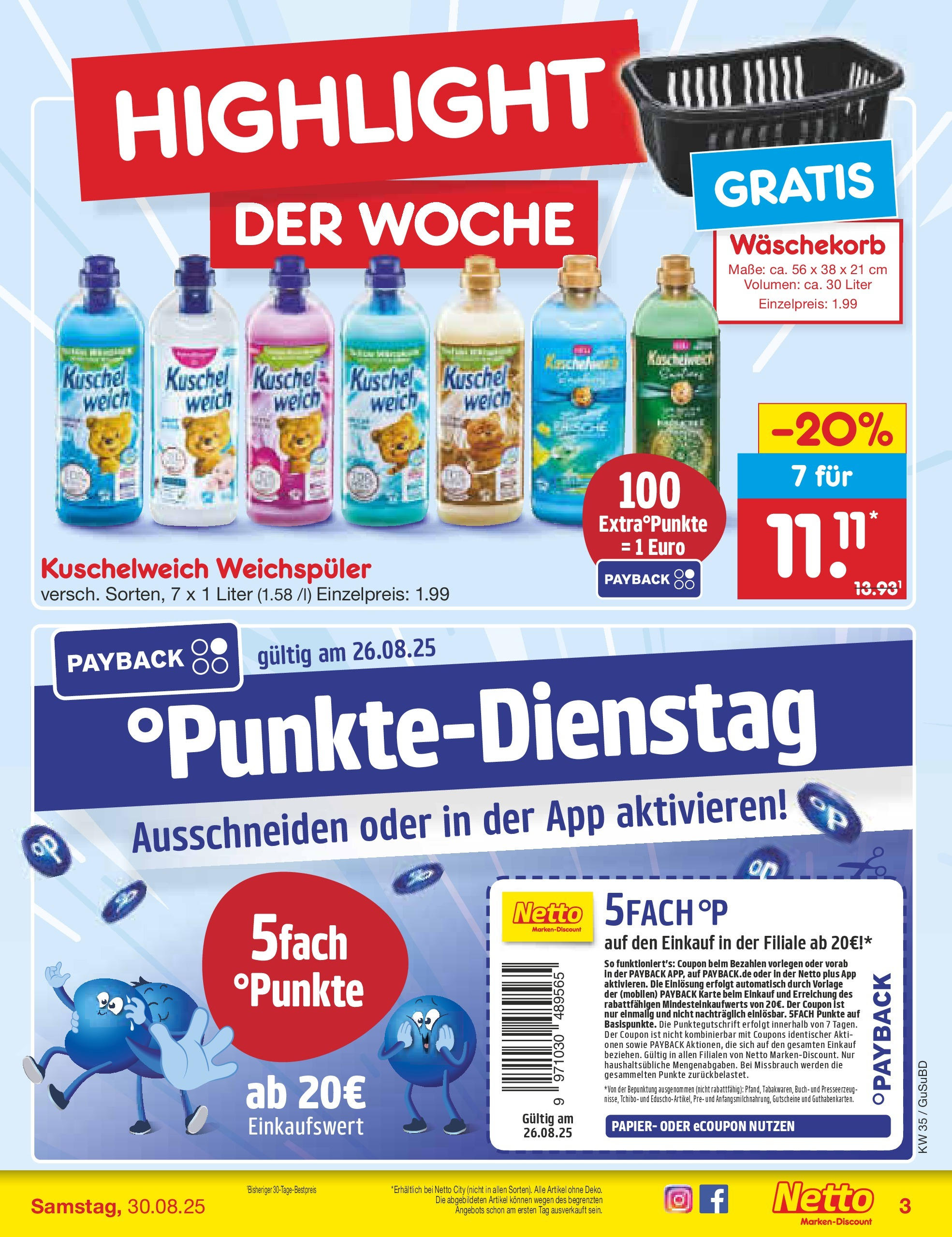 Netto Marken-Discount prospekt Glauchau	 (ab 24.08.2025) » Angebote | Seite: 3 | Produkte: Kuschelweich, Weichspüler