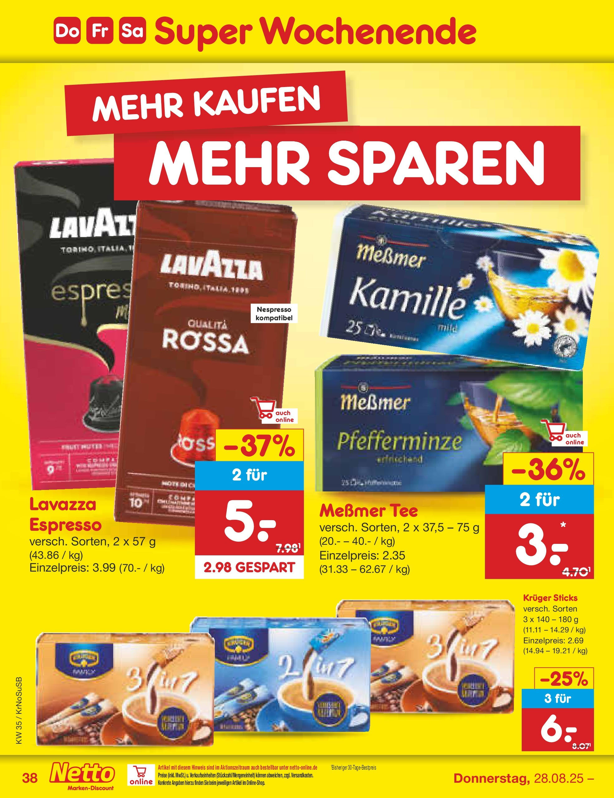 Netto Marken-Discount prospekt Jüchen	 (ab 24.08.2025) » Angebote | Seite: 54 | Produkte: Lavazza, Messmer, Tee